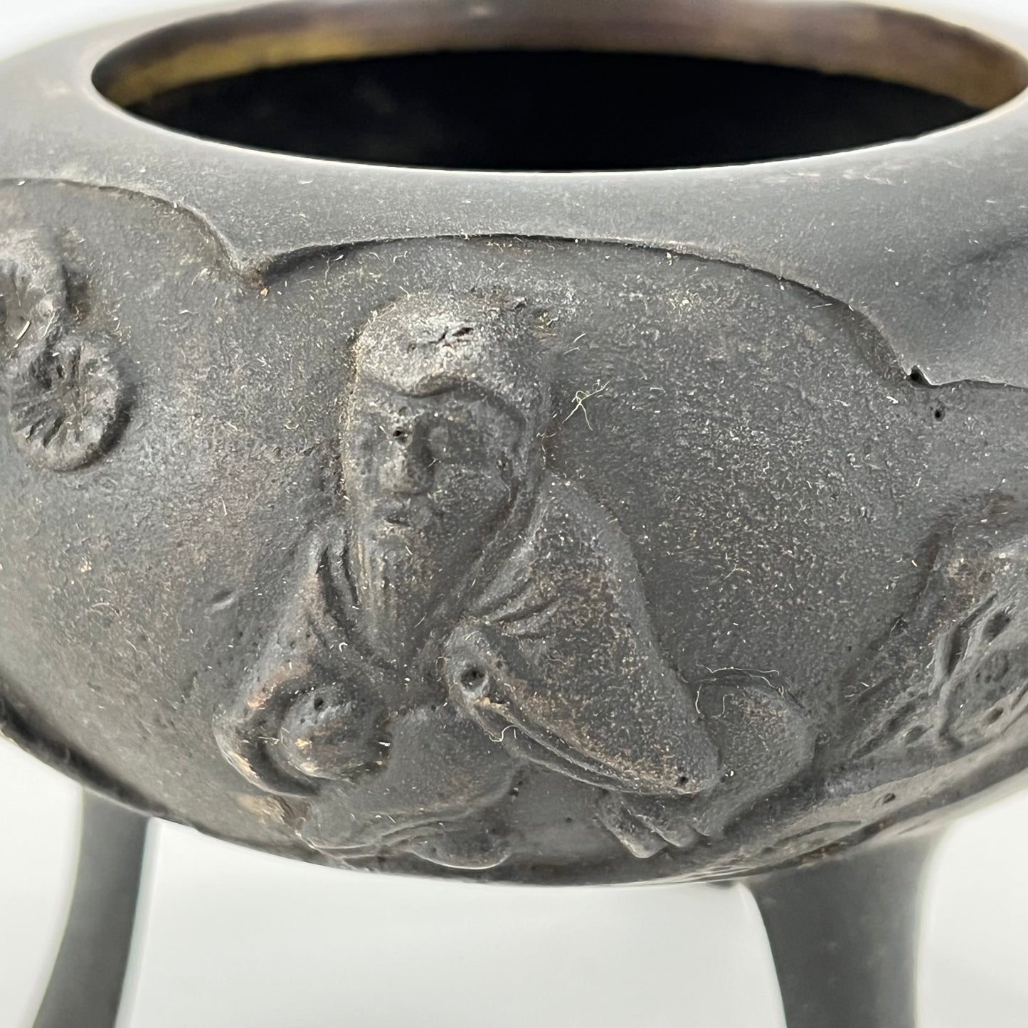Antique Bronze Koro Incense Burner w/ Teachers & Elephant handles & Rings 3” H