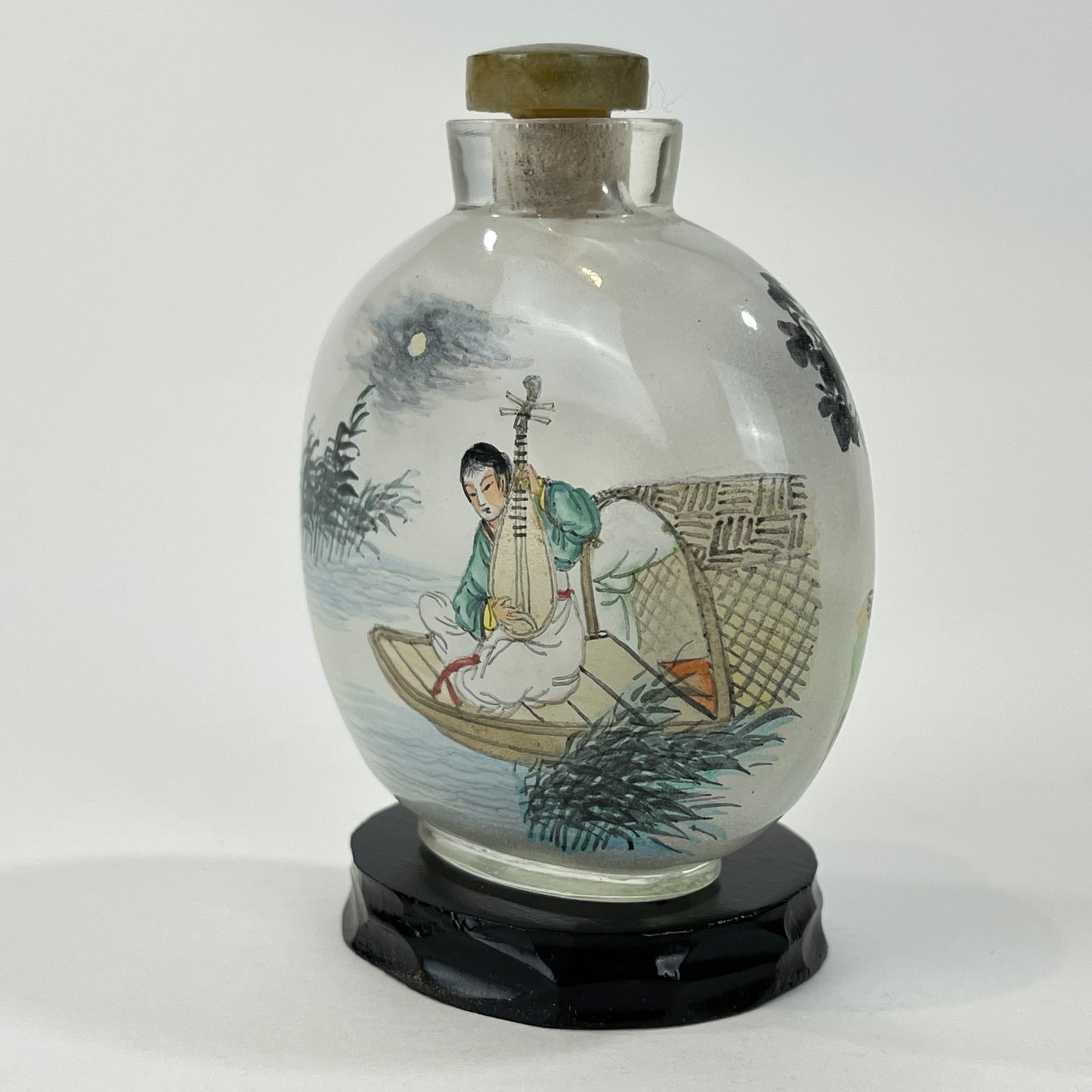Vintage Chinese Reverse-Painted Snuff Bottle Round 3.5”