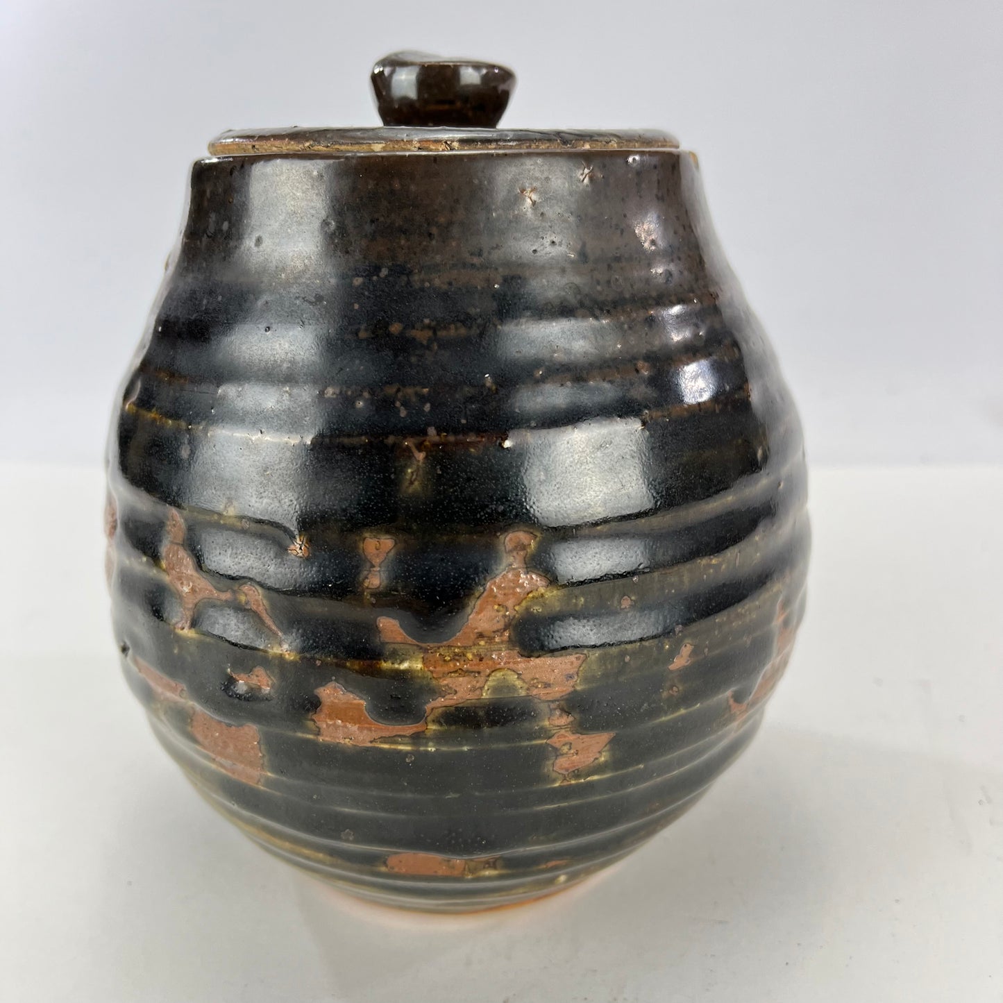Vintage Japanese Small Brown Mizusashi Water Vessel for Tea Ceramony 6"