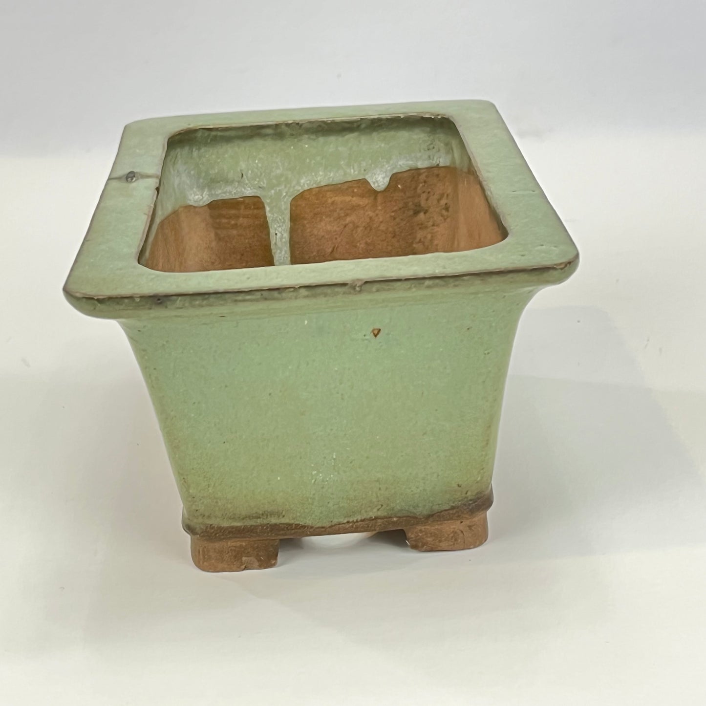 Japanese Bonsai Earthen Wear Celadon Green Bonsai Pot w/ Staples Small Trees 4.5"