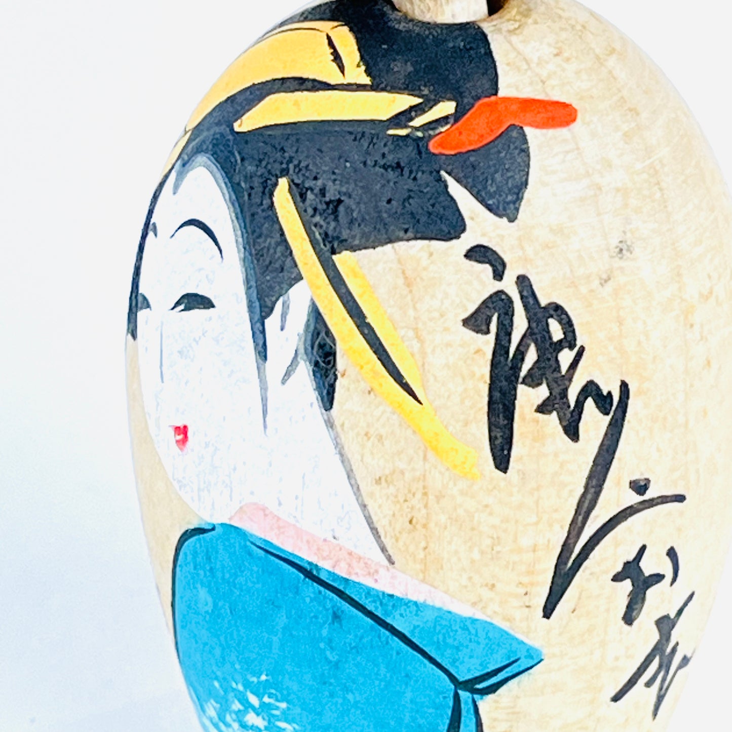 Vintage Japanese Kokeshi WoodenDoll w/ Hat & Portrait "