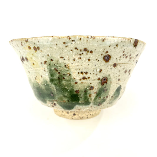 Japanese Tea Ceremony Ceramic Chawan Tea Bowl Green Grass & spots