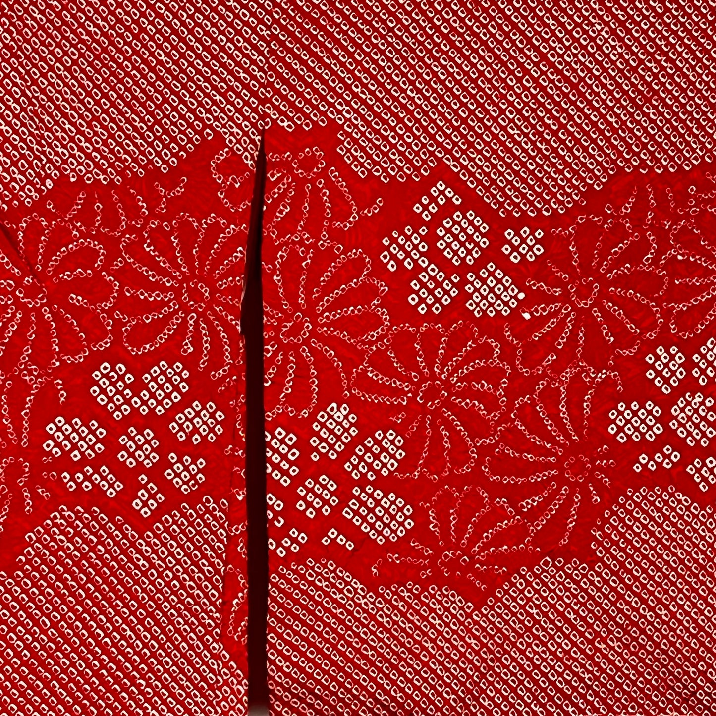 Vintage Japanese Silk Haori Coat in Shibori Tie-dye Bright Red Flower Pattern 28"L
