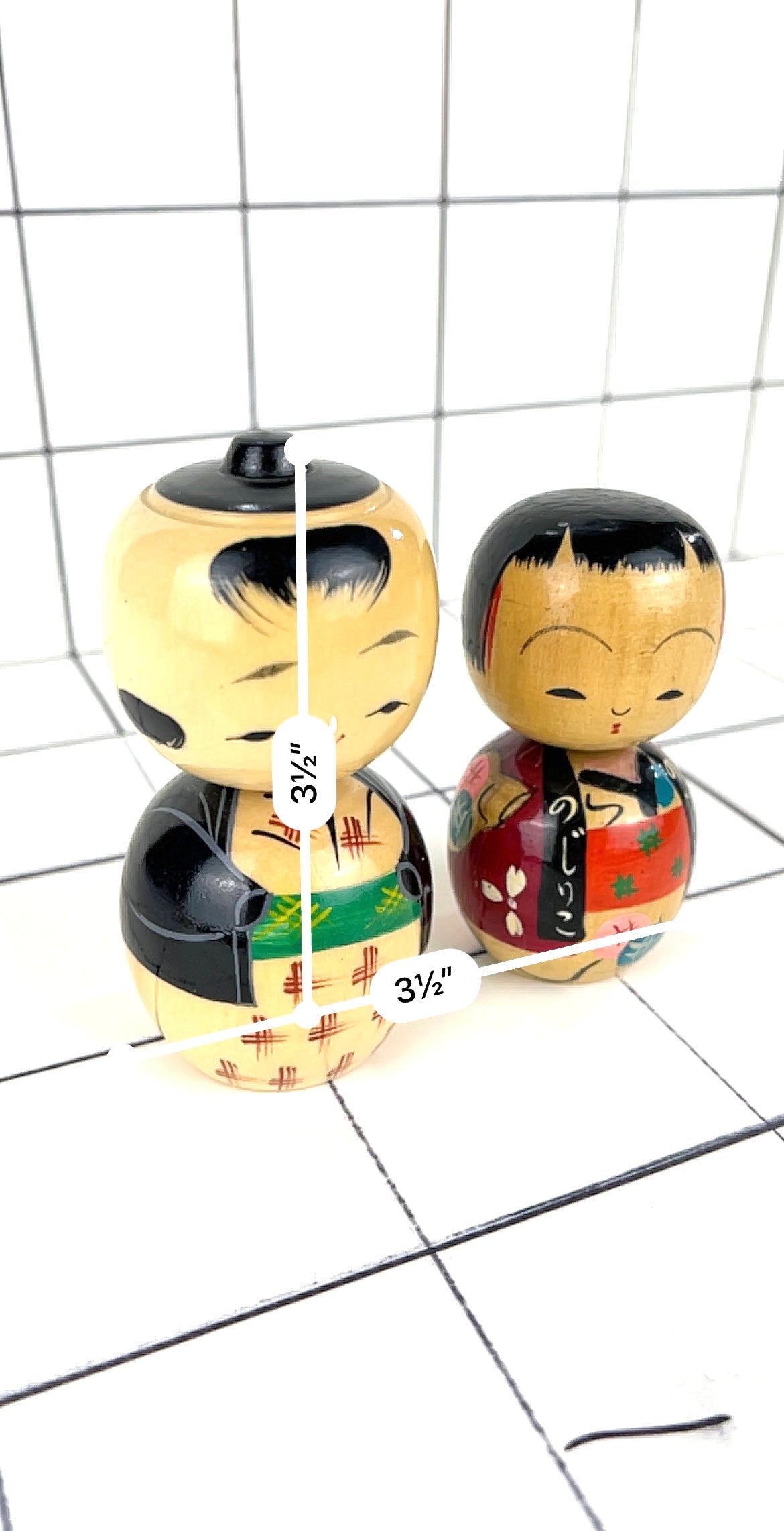 Vintage Japanese Kokeshi Pair Wooden Dolls"