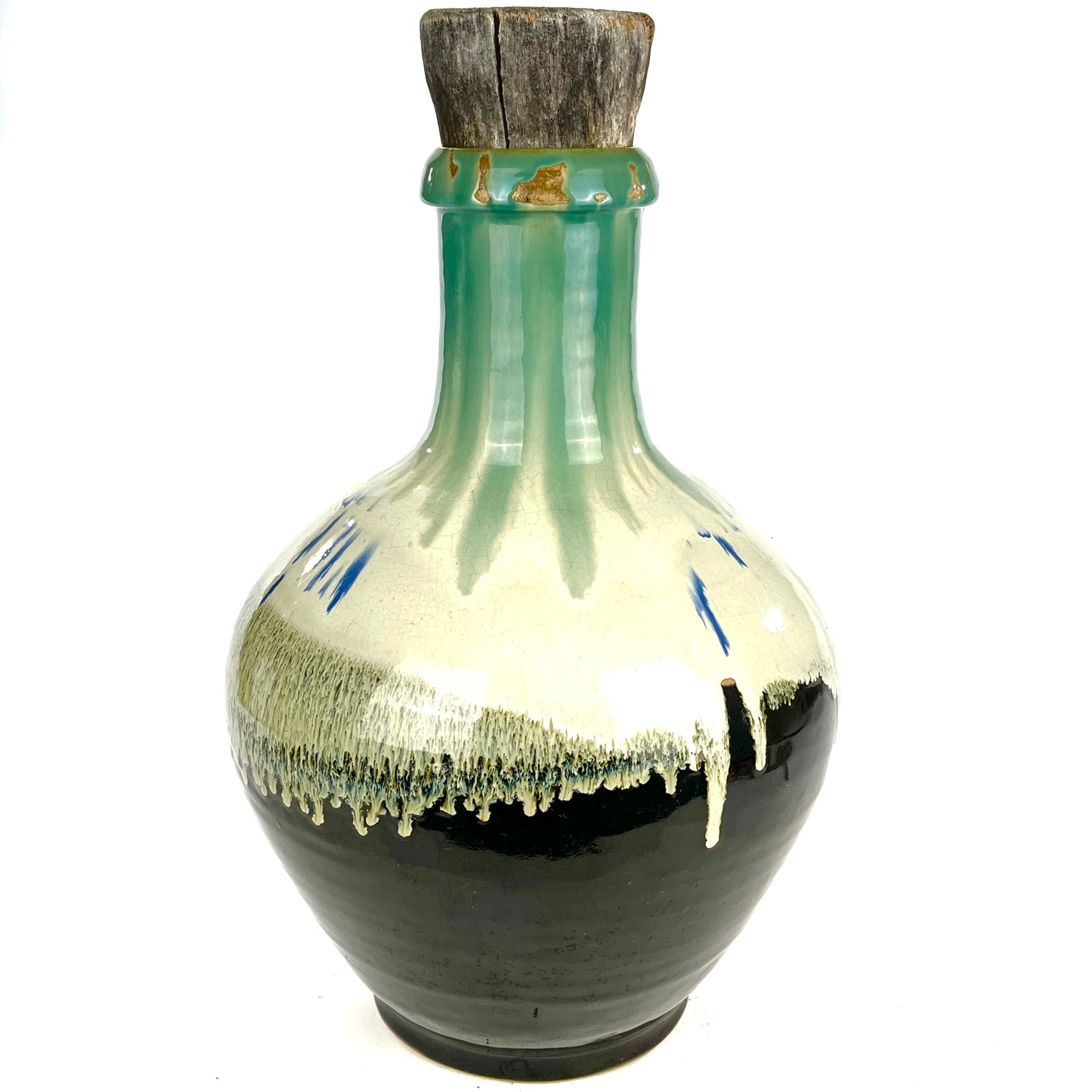 Antique Japanese Shigaraki Tsubo Urn Hare's-Fur Drip Glaze Bottle 17"