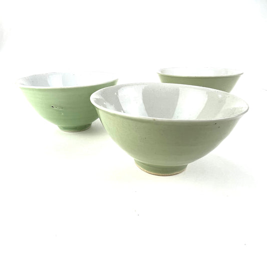 Antique Japanese Meiji Era 1900's Green Celadon Chawan bowls 7"