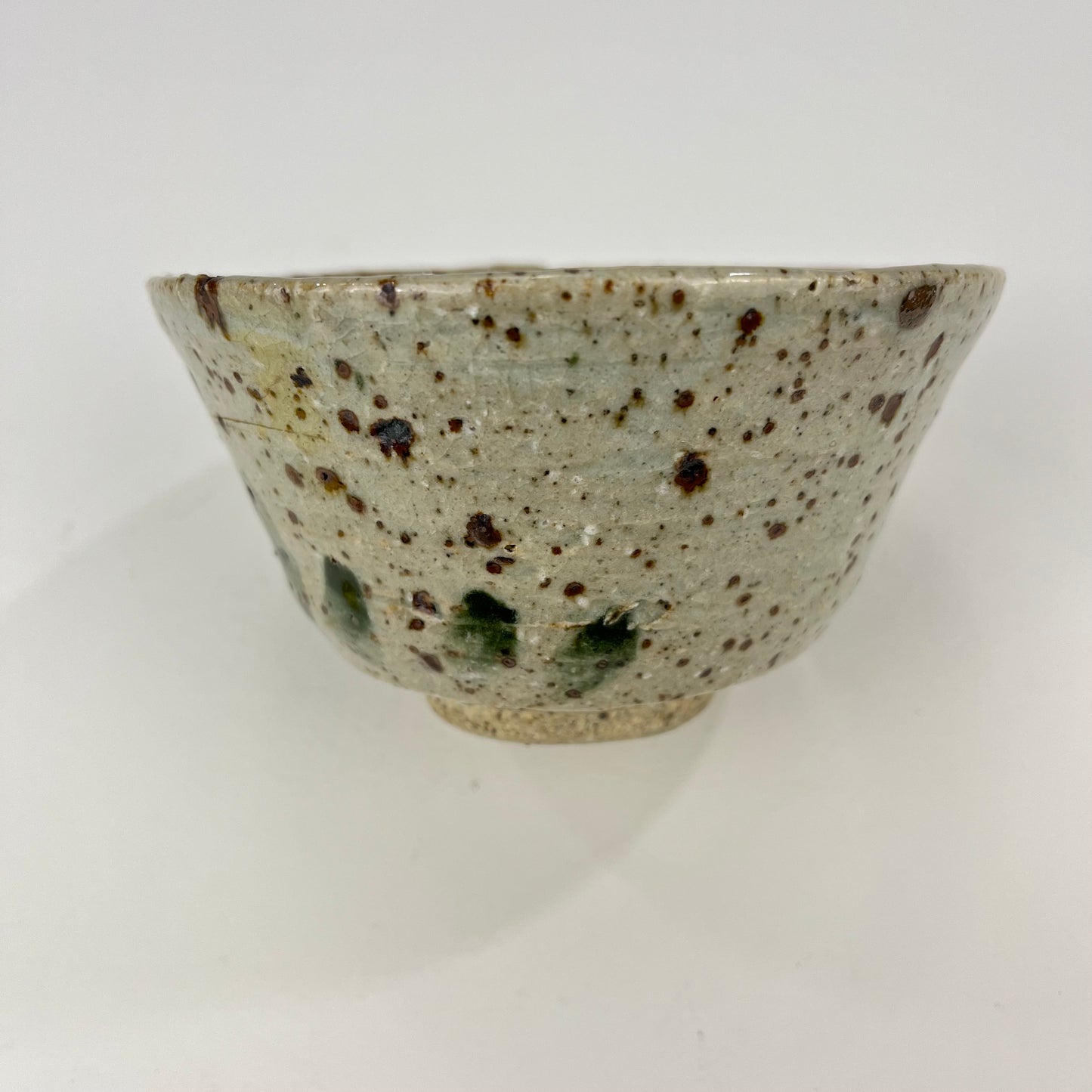 Japanese Tea Ceremony Ceramic Chawan Tea Bowl Green Grass & spots