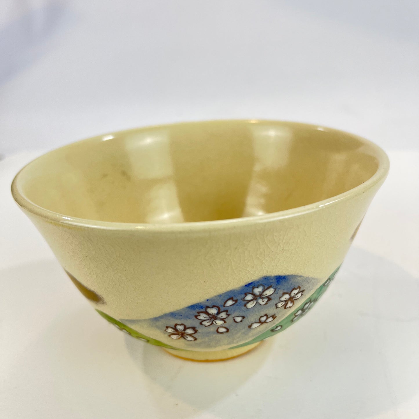 Signed Tea Ceremony Chawan Tea Bowl w/ Gold Clouds & Multicolored Hills