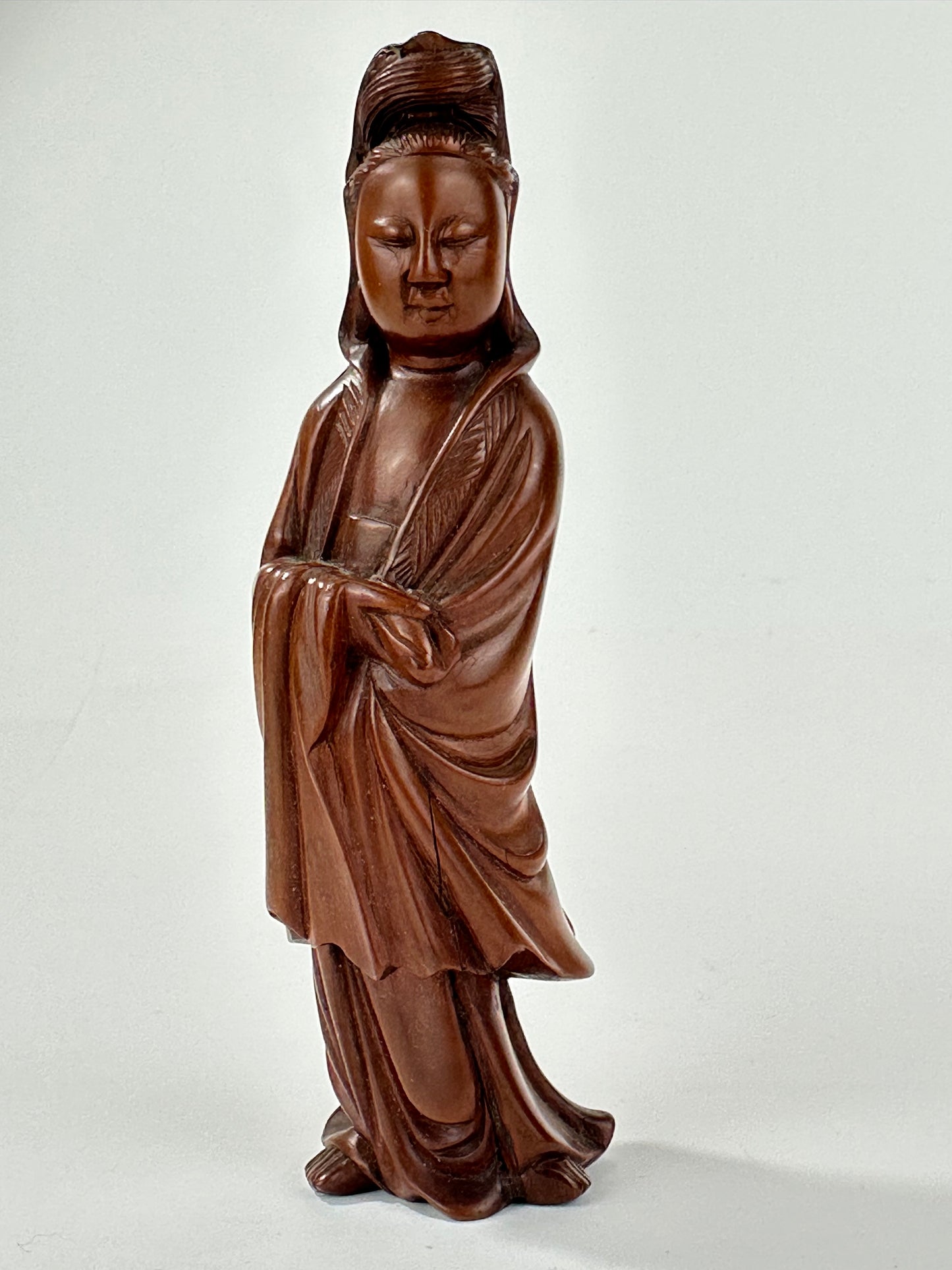 Vintage Chinese Hand-Carved Quan-Yin Figurine Sculpture Folk Figure 6"H