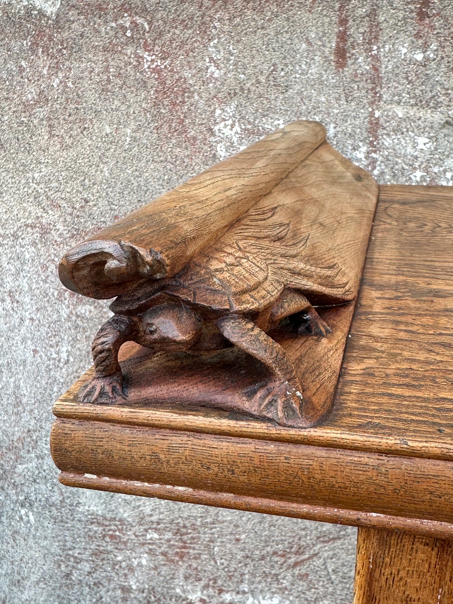 Rare Antique Japanese Keyaki Chadansu c1937 Cabinet Carved Crane & Turtle Finials Persimmon Trim 36"W