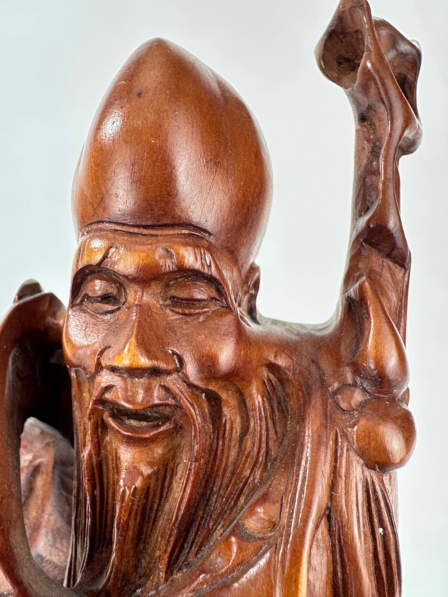 Vintage Chinese Hand-Carved Hardwood Figurine Sculpture Folk Figure 5"H