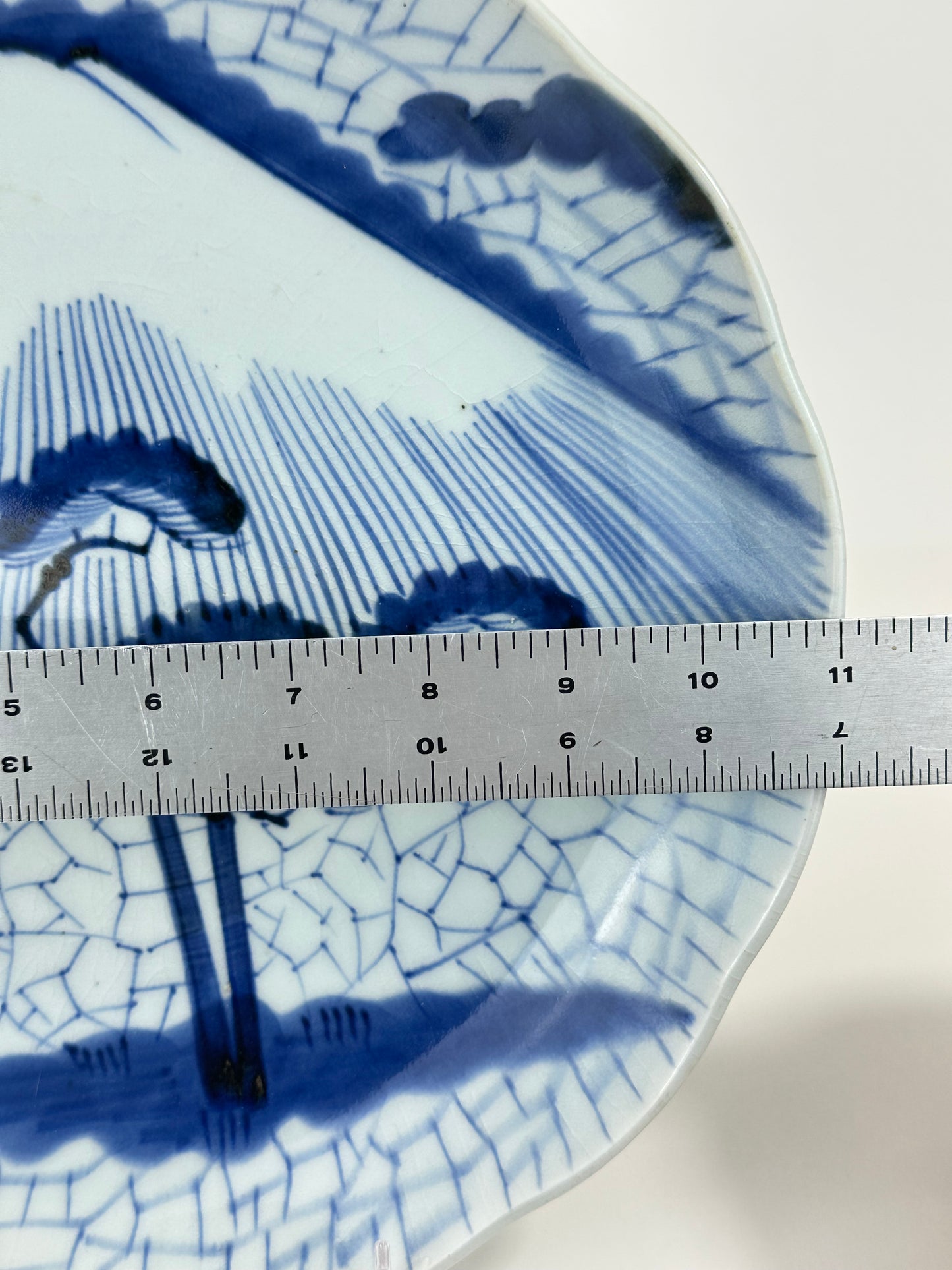 Antique Japanese Late Edo Imari Porcelain Plate with Mount Fuji & Pine Tree 11"