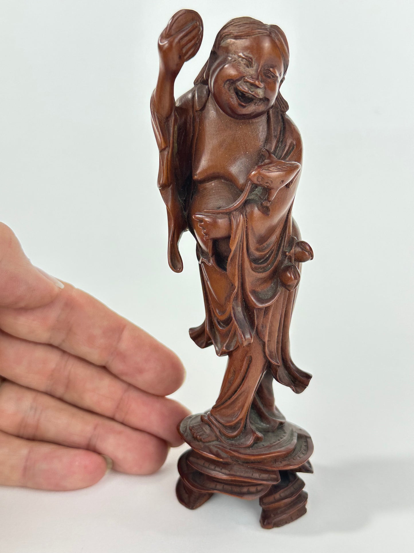 Vintage Chinese Hand-Carved Hardwood Figurine Sculpture Folk Figure 6"H