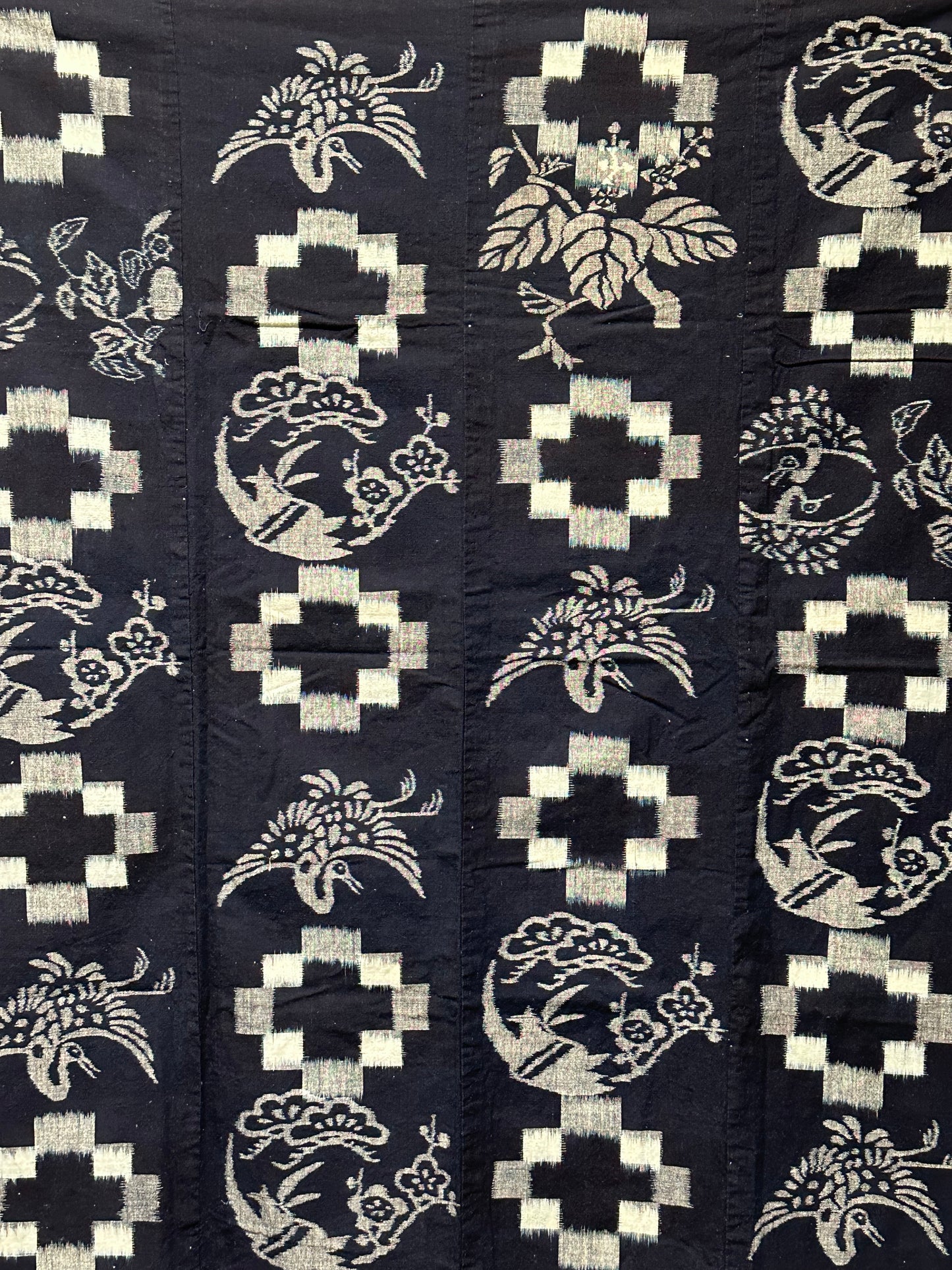 Antique Japanese 19th Century Textile - Kasuri Indigo Ikat 56"x49" Tsuru #51