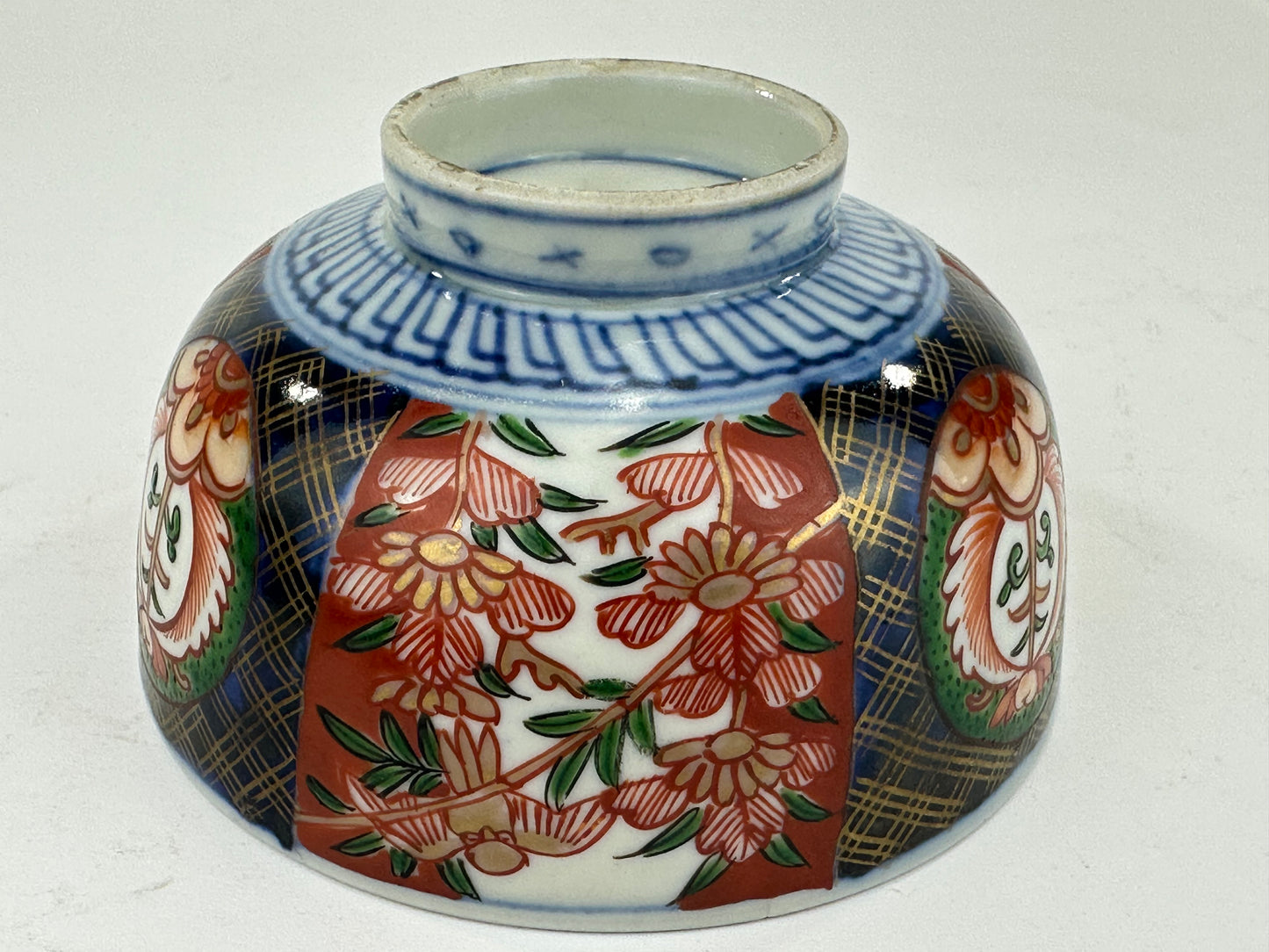 Antique Japanese Imari Style Handpainted Bowl with Gilded Floral Panels 4¾"W