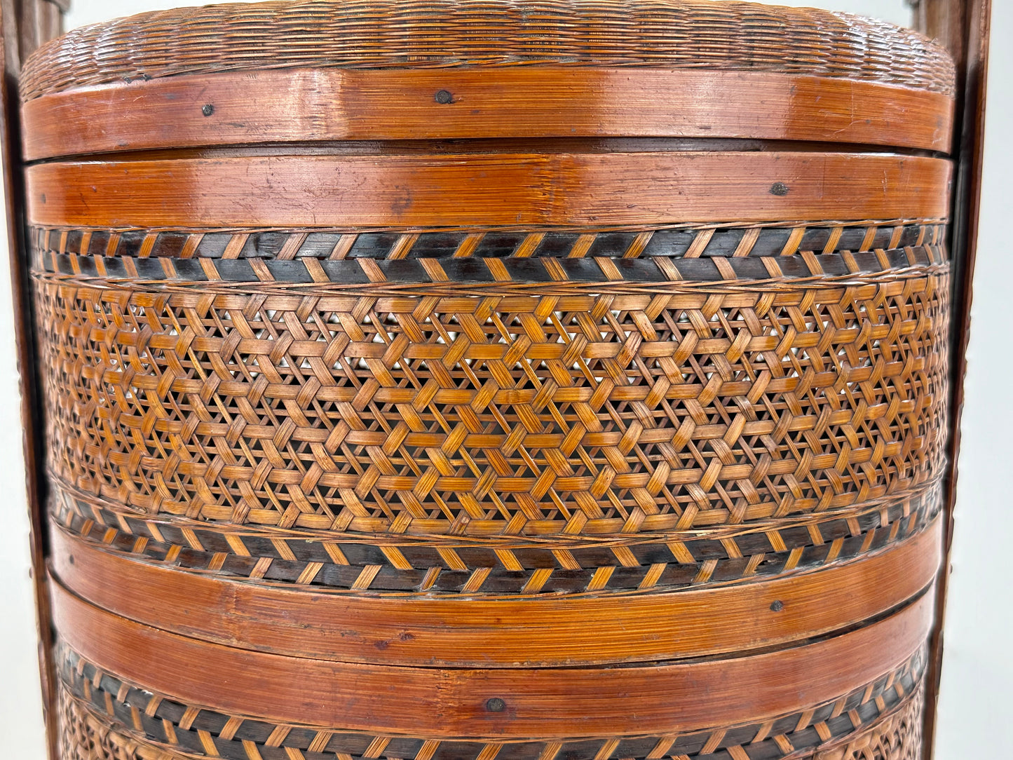 Vintage Chinese 2 Tiered Wedding/Dowry Lacquer Rattan Basket/Box