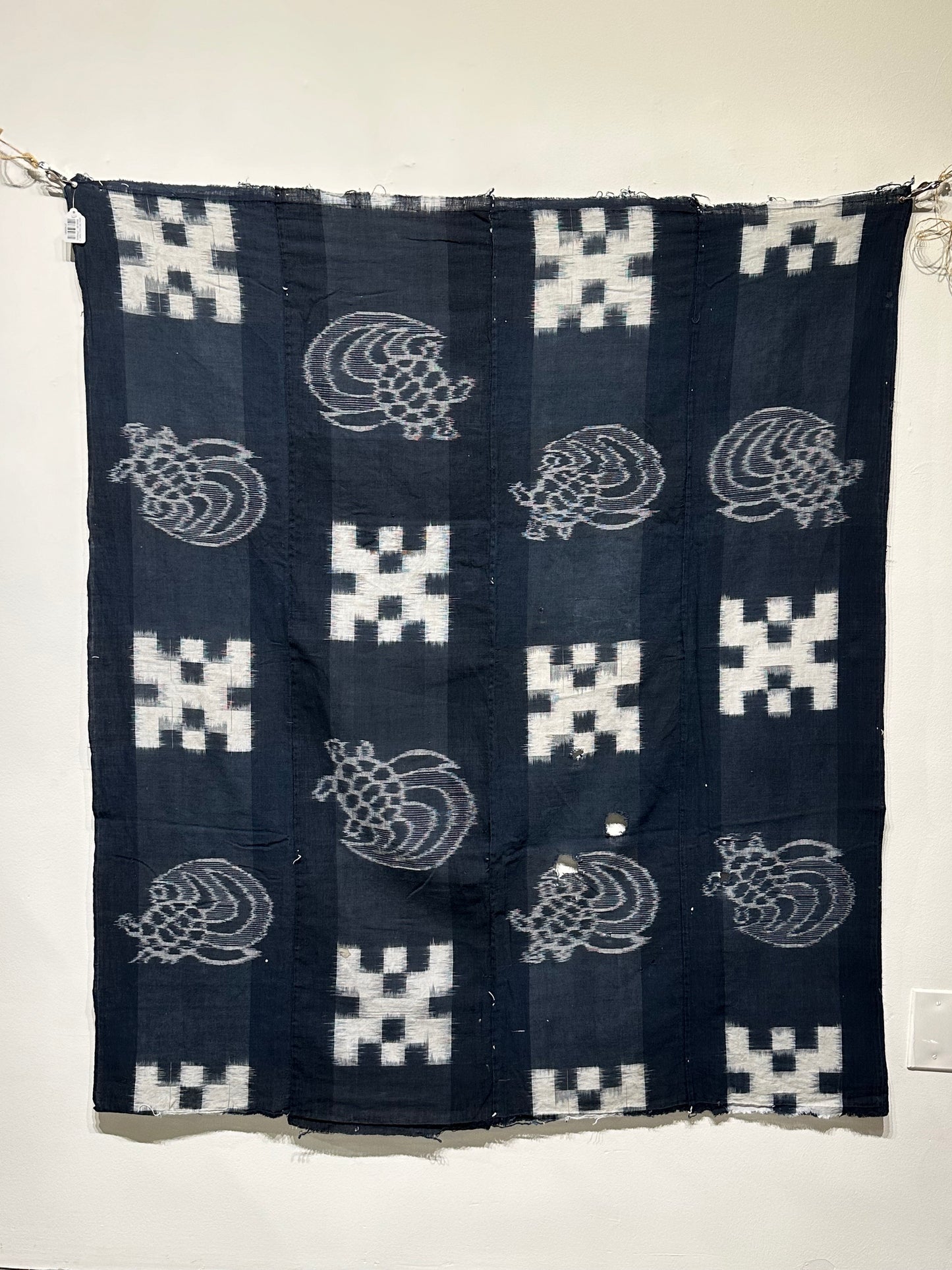 Antique Japanese 19th Century Textile - Kasuri Indigo Ikat 53"x25" Kame #48