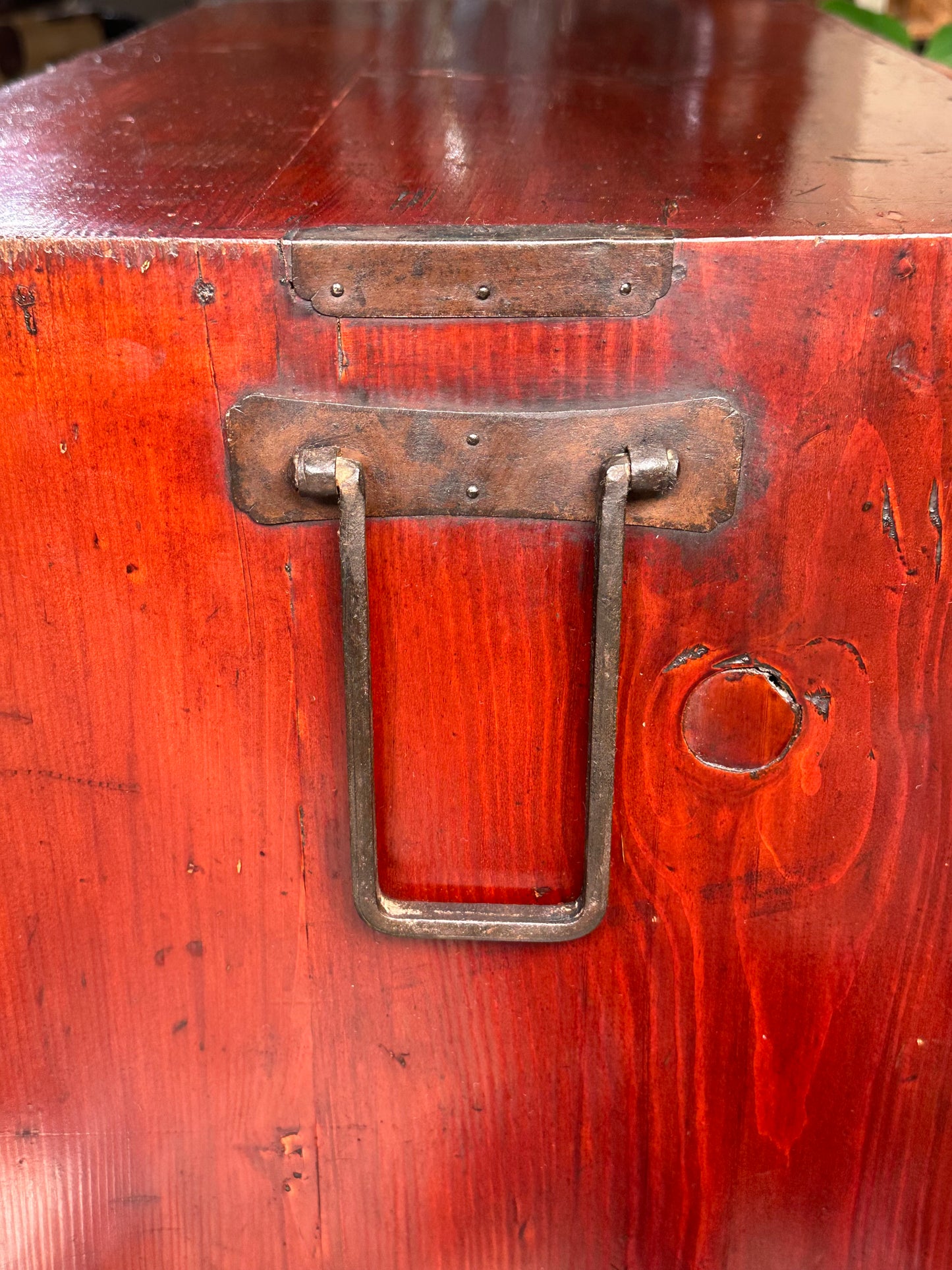 Antique Japanese Meiji Era c1890's Matsumoto Tansu Persimmon & Vermilion Finish 41"H