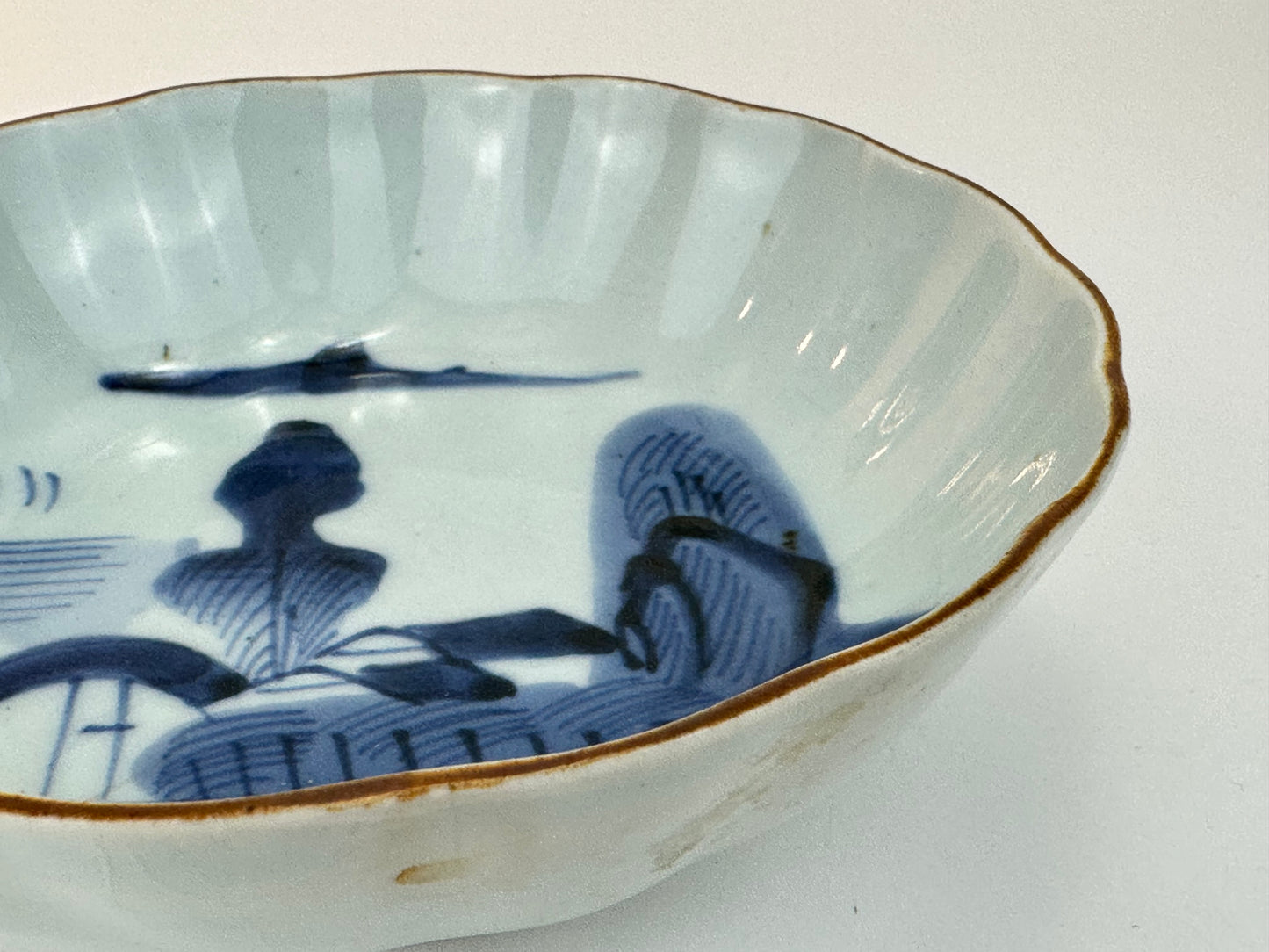 Antique Japanese Imari Scalloped Porcelain Bowl Underglaze Blue Design 6.25"W