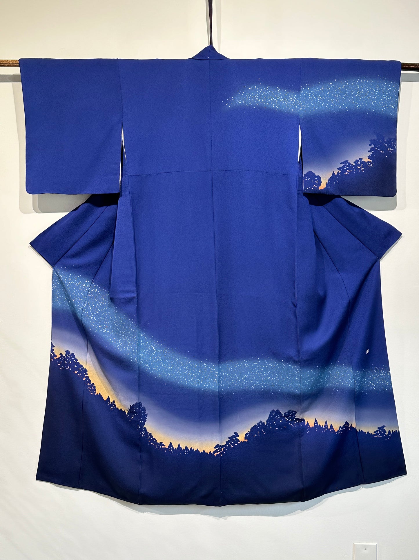 Japanese Signed Silk Houmongi Kimono Hand Painted Night Sky Royal Blue