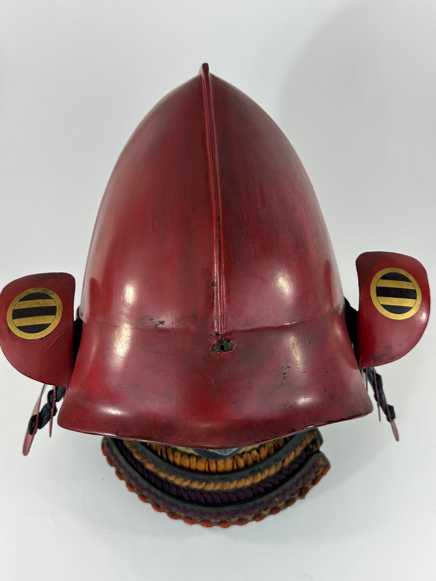 Japanese Edo Period Momonari Kabuto Samurai Helmet Red Lacquer w/ Crescent Moon Maedate LS#157