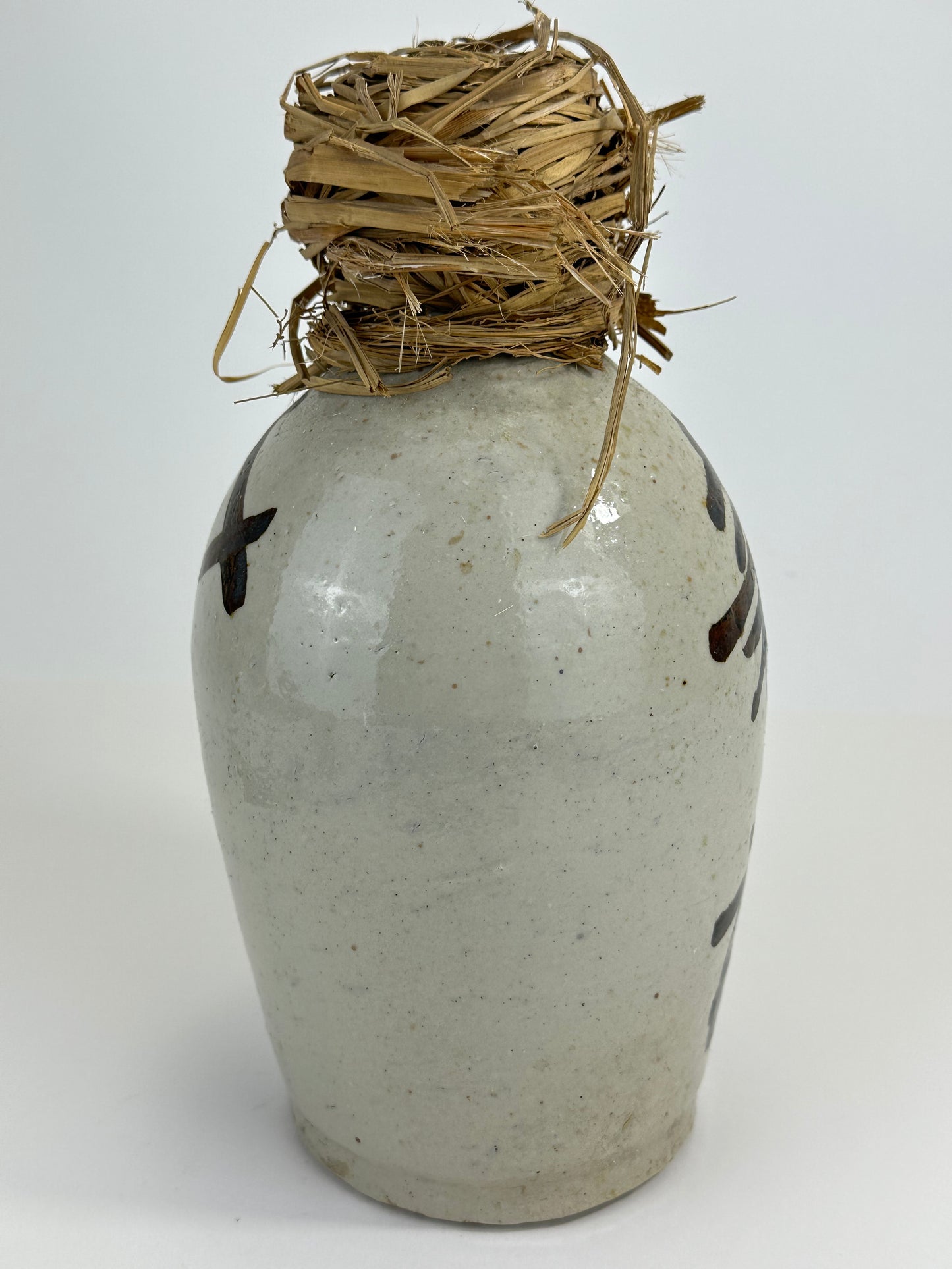 Antique Japanese 1800's Tokkuri Sake Jug Calligraphy Ceramic Vase 10" "Shinzou"