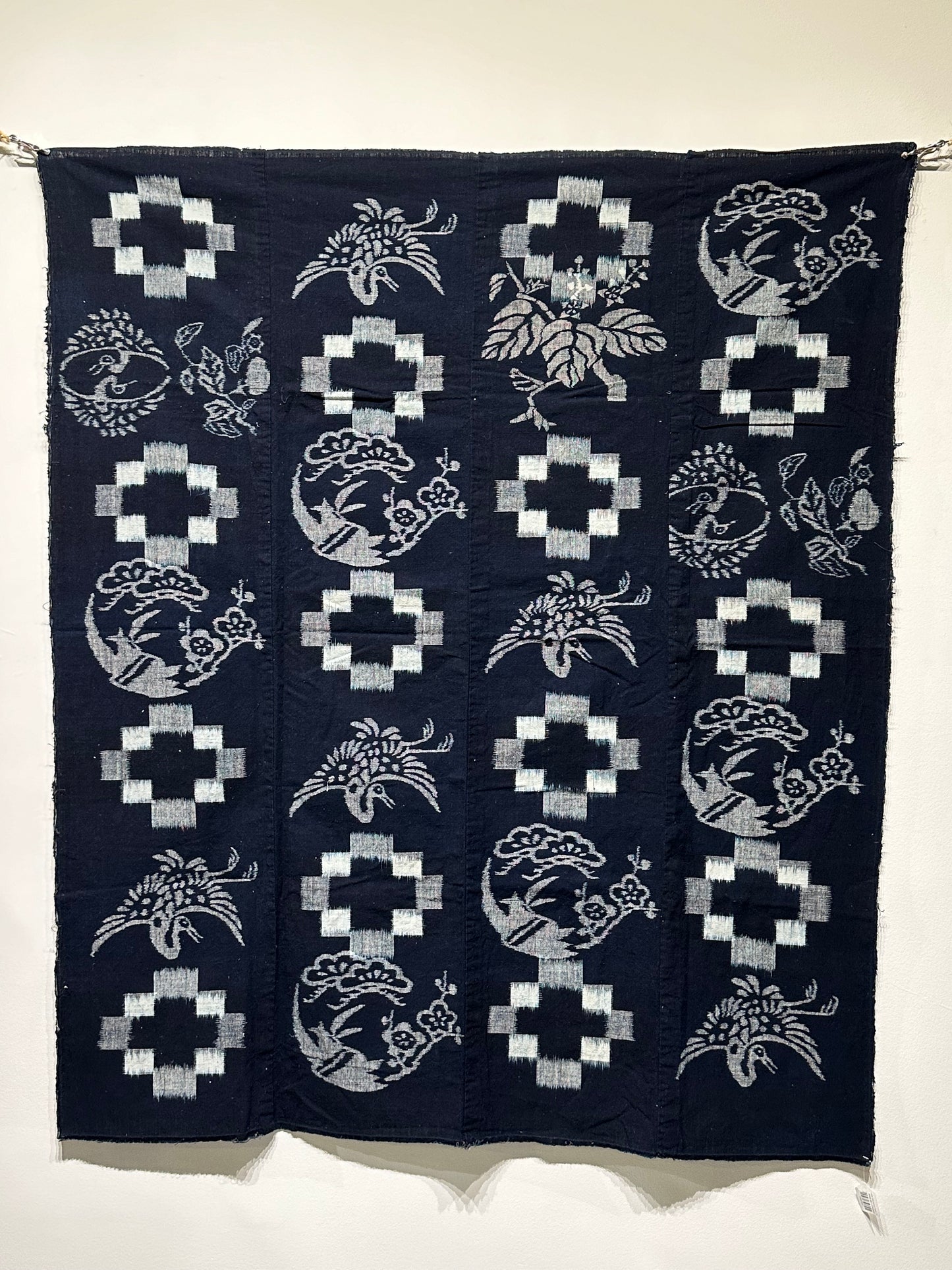 Antique Japanese 19th Century Textile - Kasuri Indigo Ikat 56"x49" Tsuru #51