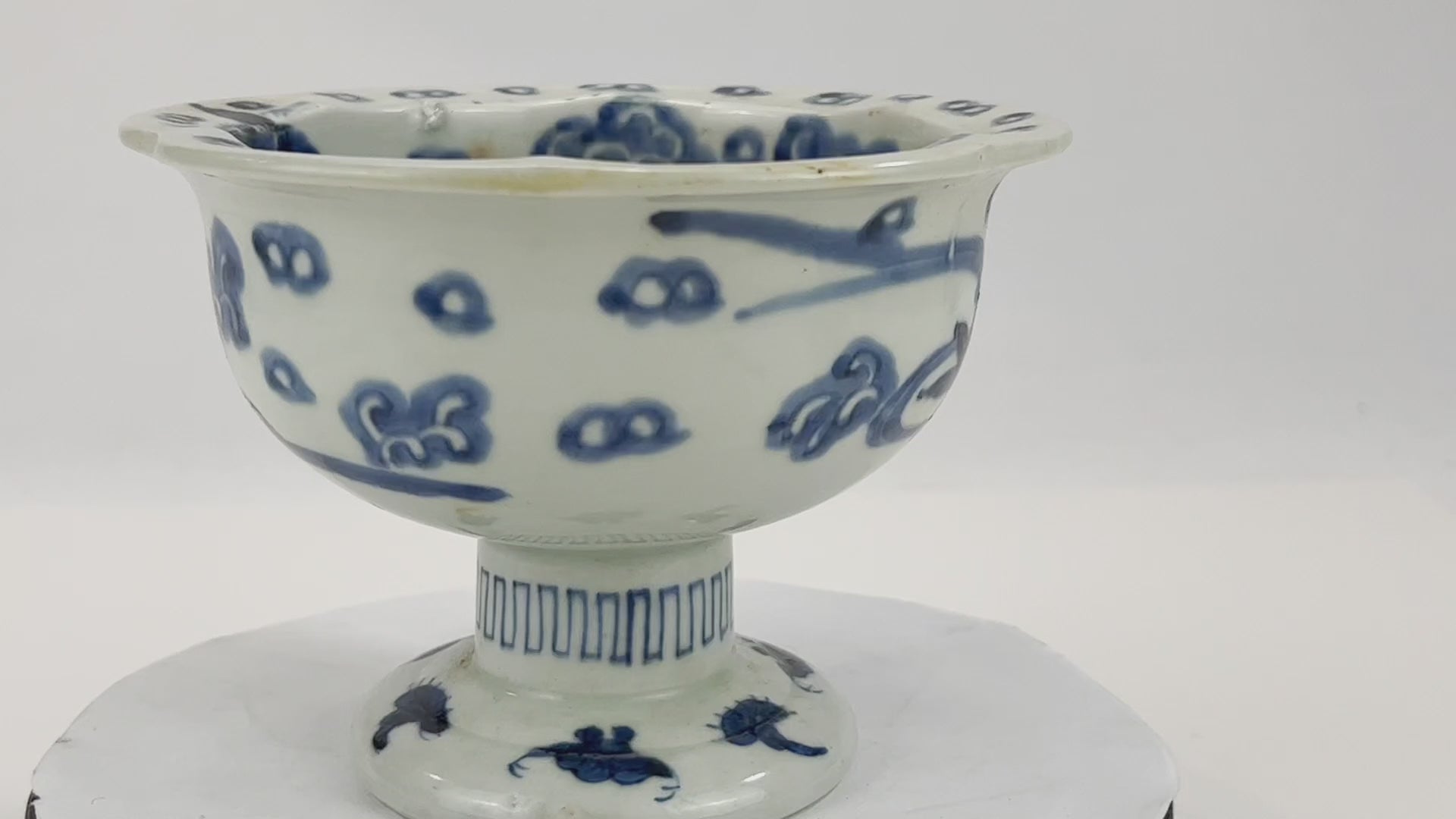 Antique Japanese Haisen 19th Century Blue Hand Painted Ceramic Cup