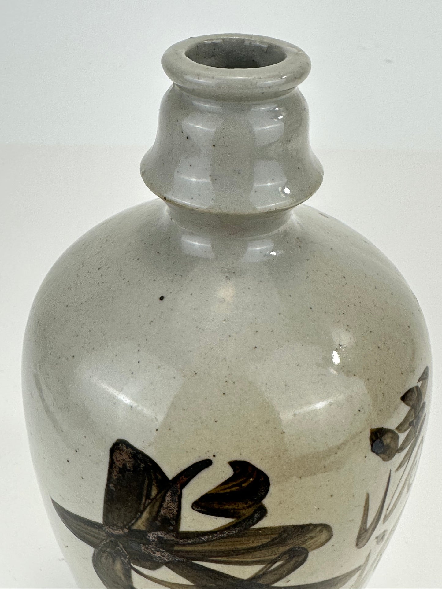 Antique Japanese 1800's Tokkuri Sake Jug Calligraphy Ceramic Mingei Vase 7"