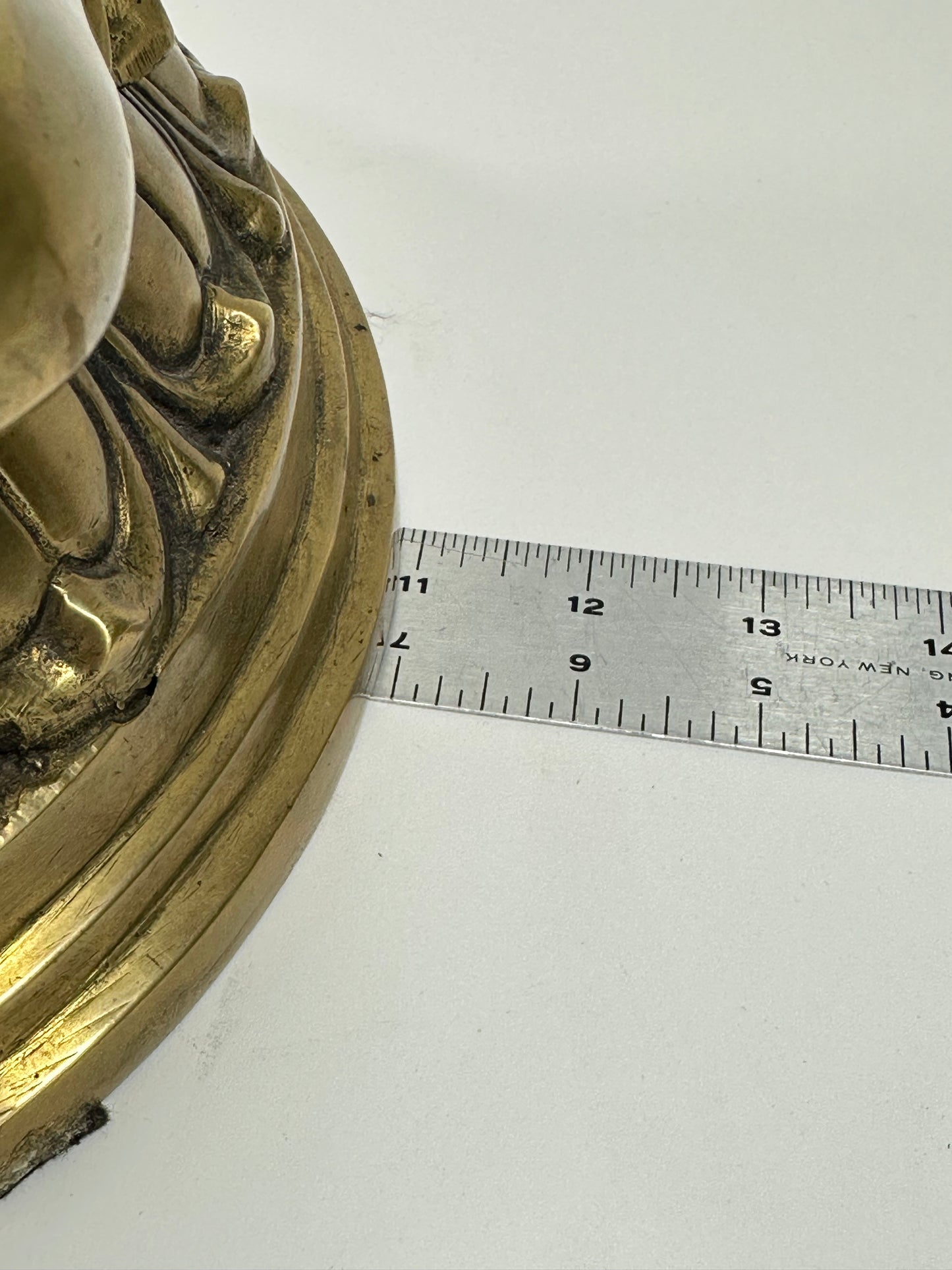 Vintage Brass Seated Buddha Figure with Abhaya Mudra on Lotus Base 16" LS#184