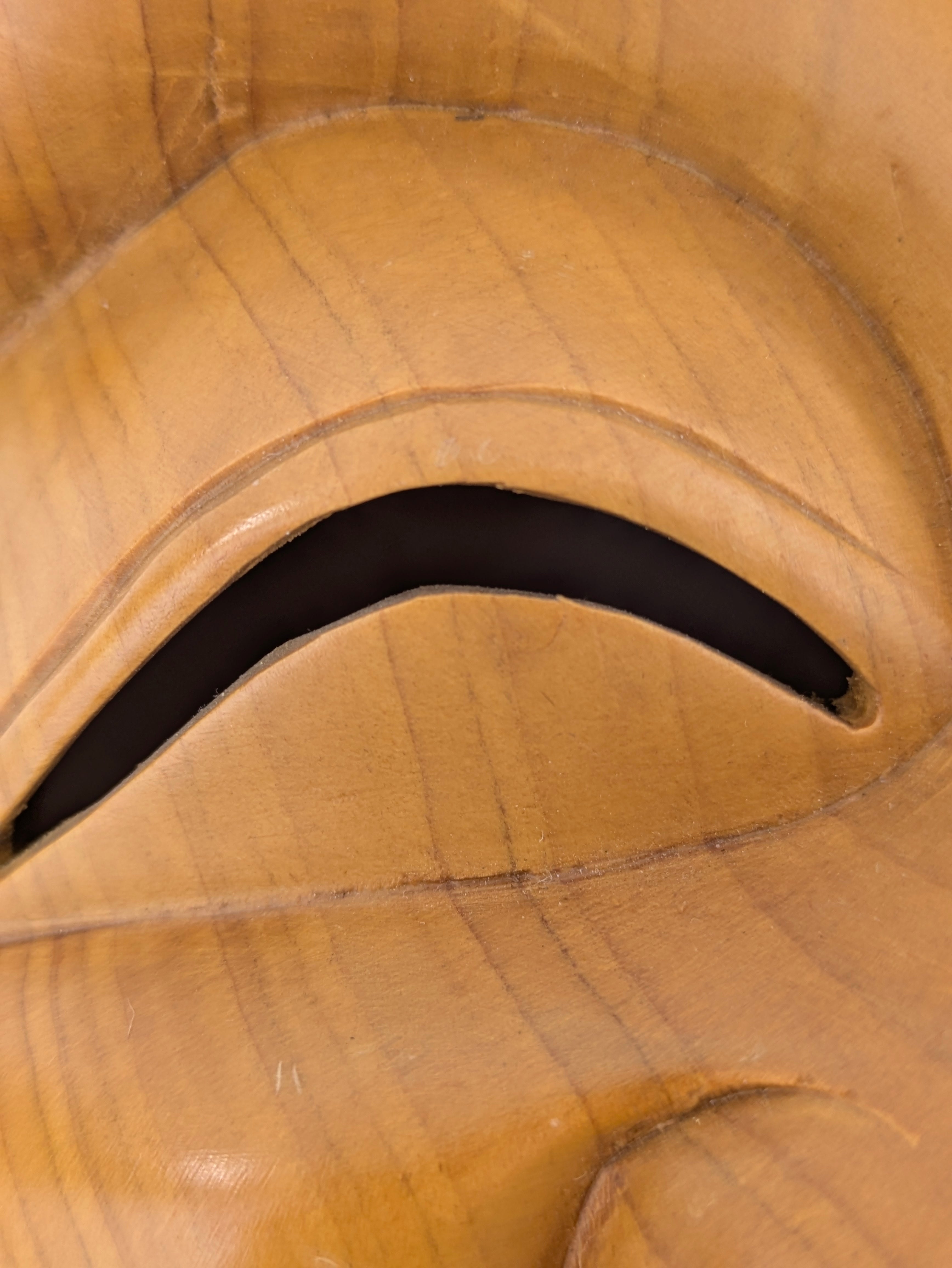 Antique Japanese Okina Noh Mask Wood Carving Old Man Face