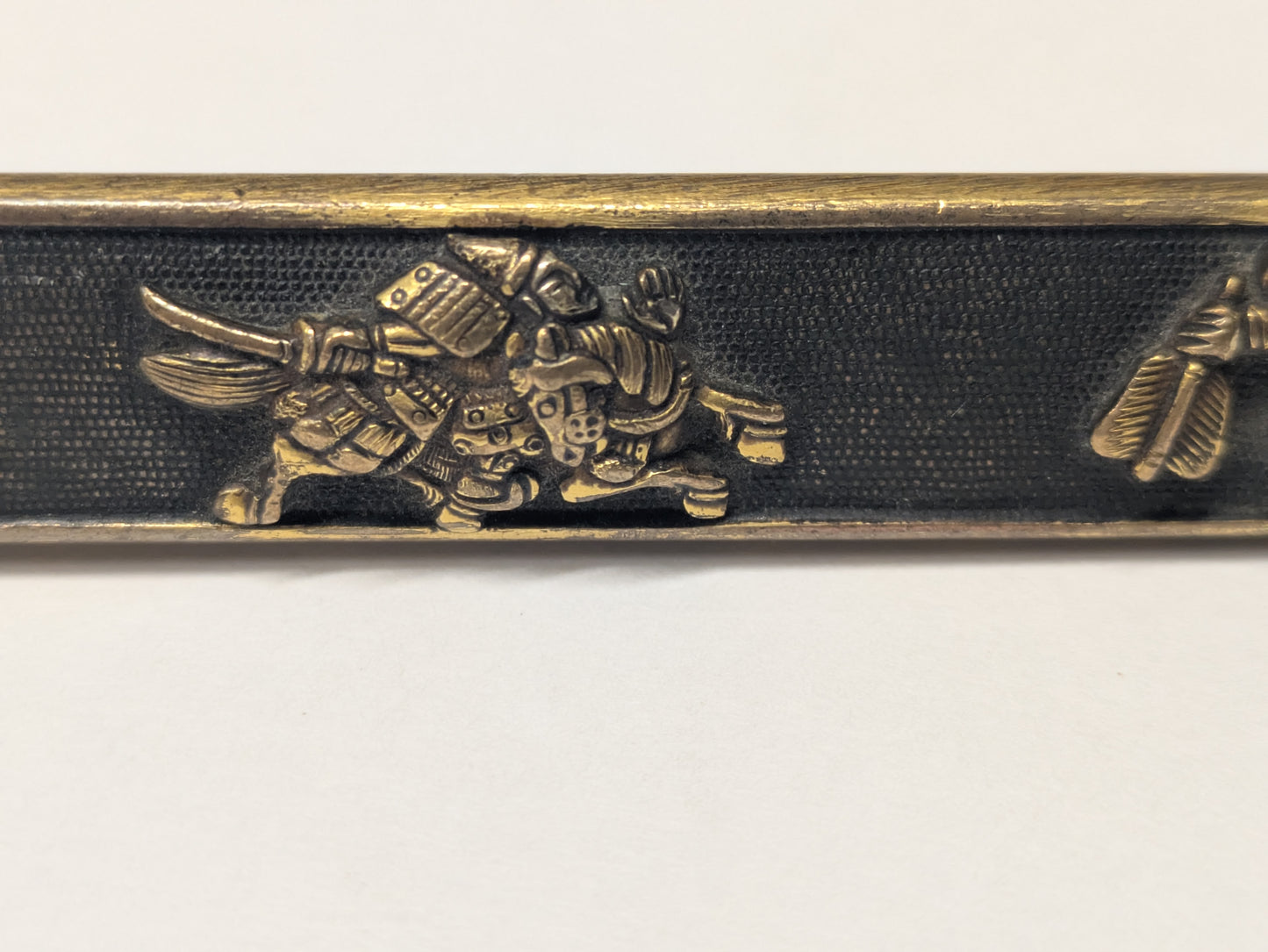 Antique Japanese Edo Period Kozuka Knife Sheath Two Samurai in Gilt Relief Edo period (18th–19th C),