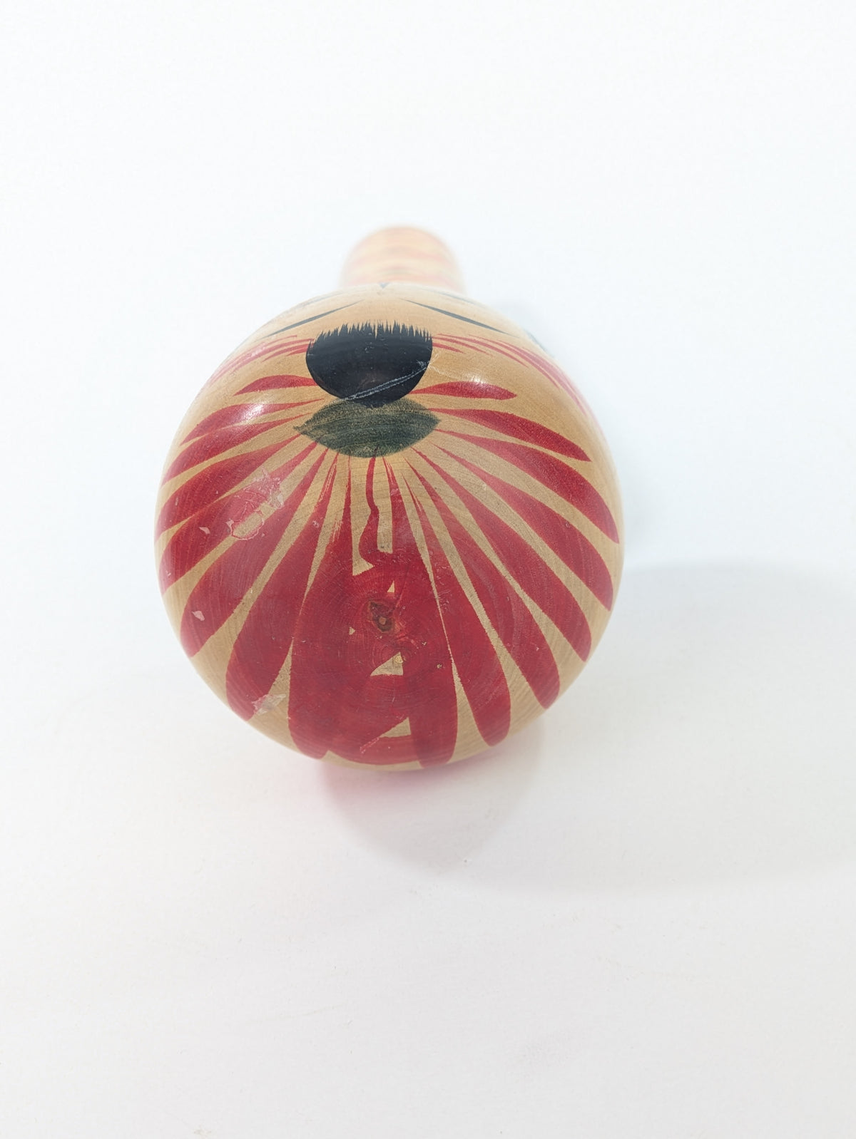 Vintage Japanese Signed Wooden Kokeshi Doll Radiating Floral Design 12.5"H