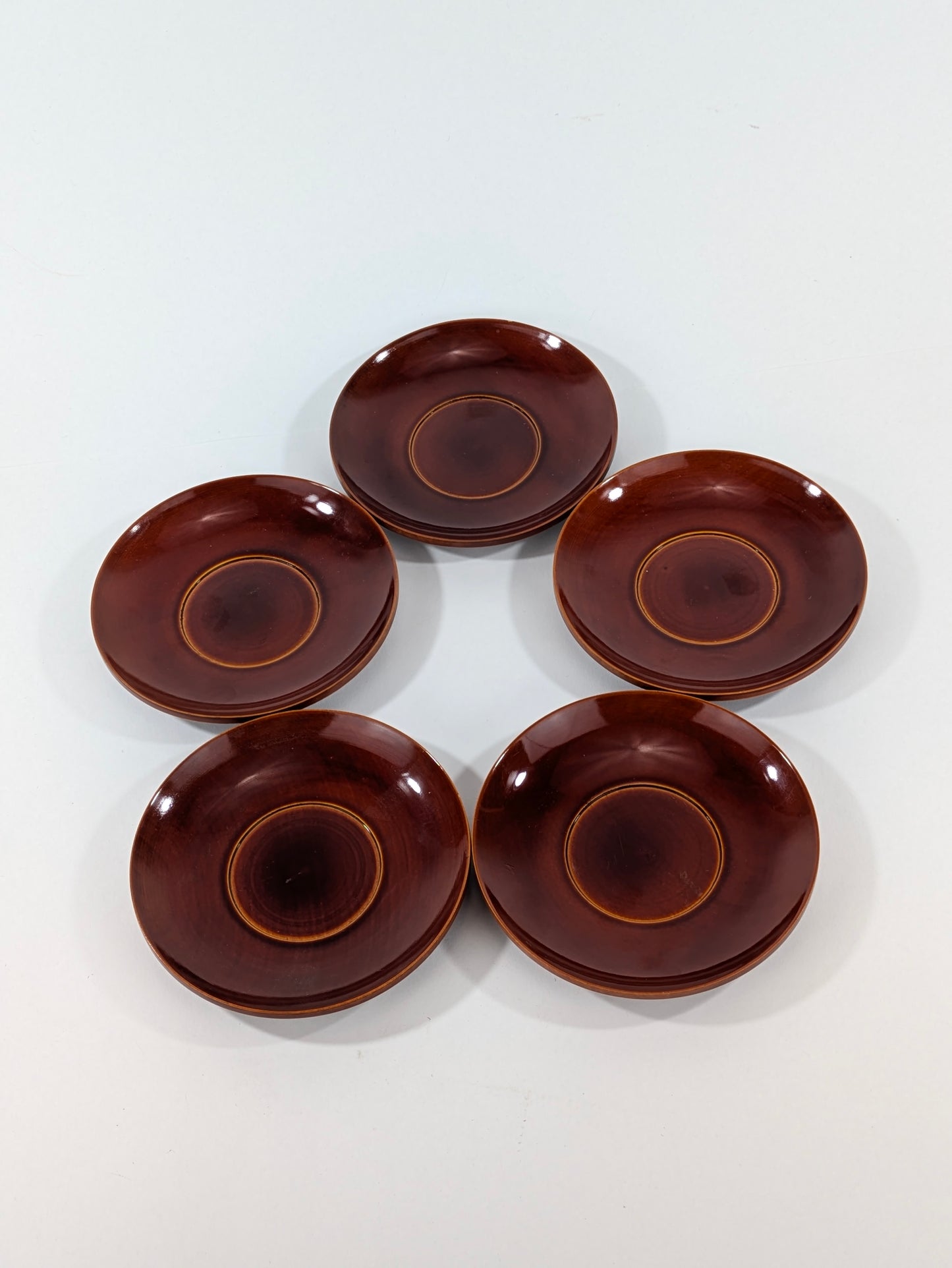 Vintage Japanese Lacquered Wood set of 5 Chataku Plates Tea Saucers Shunkei