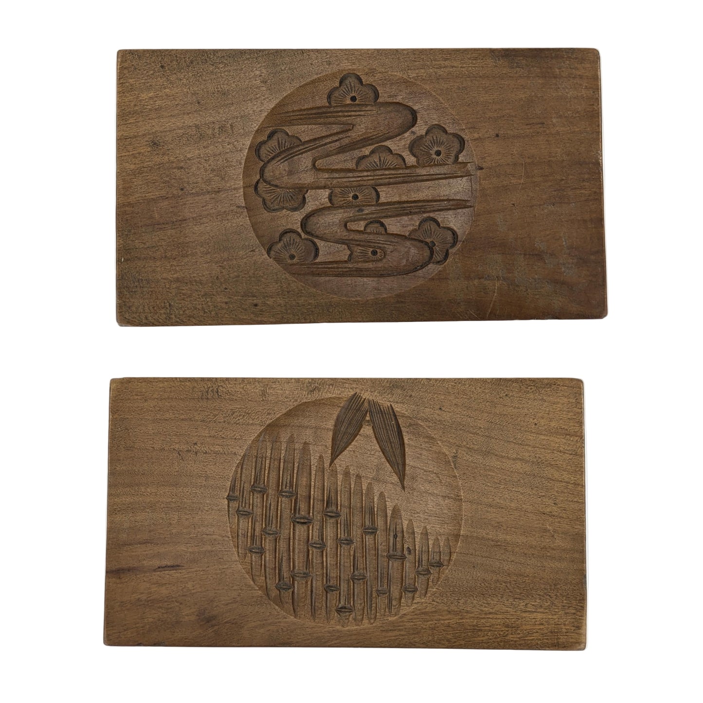 Antique Japanese Kashigata Confectionery Mold – Bamboo & Revers Plum Blossom Motifs – Meiji Era 7"