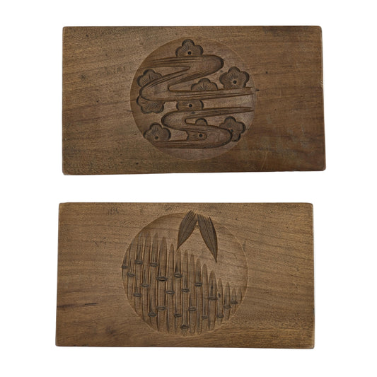 Antique Japanese Kashigata Confectionery Mold – Bamboo & Revers Plum Blossom Motifs – Meiji Era 7"