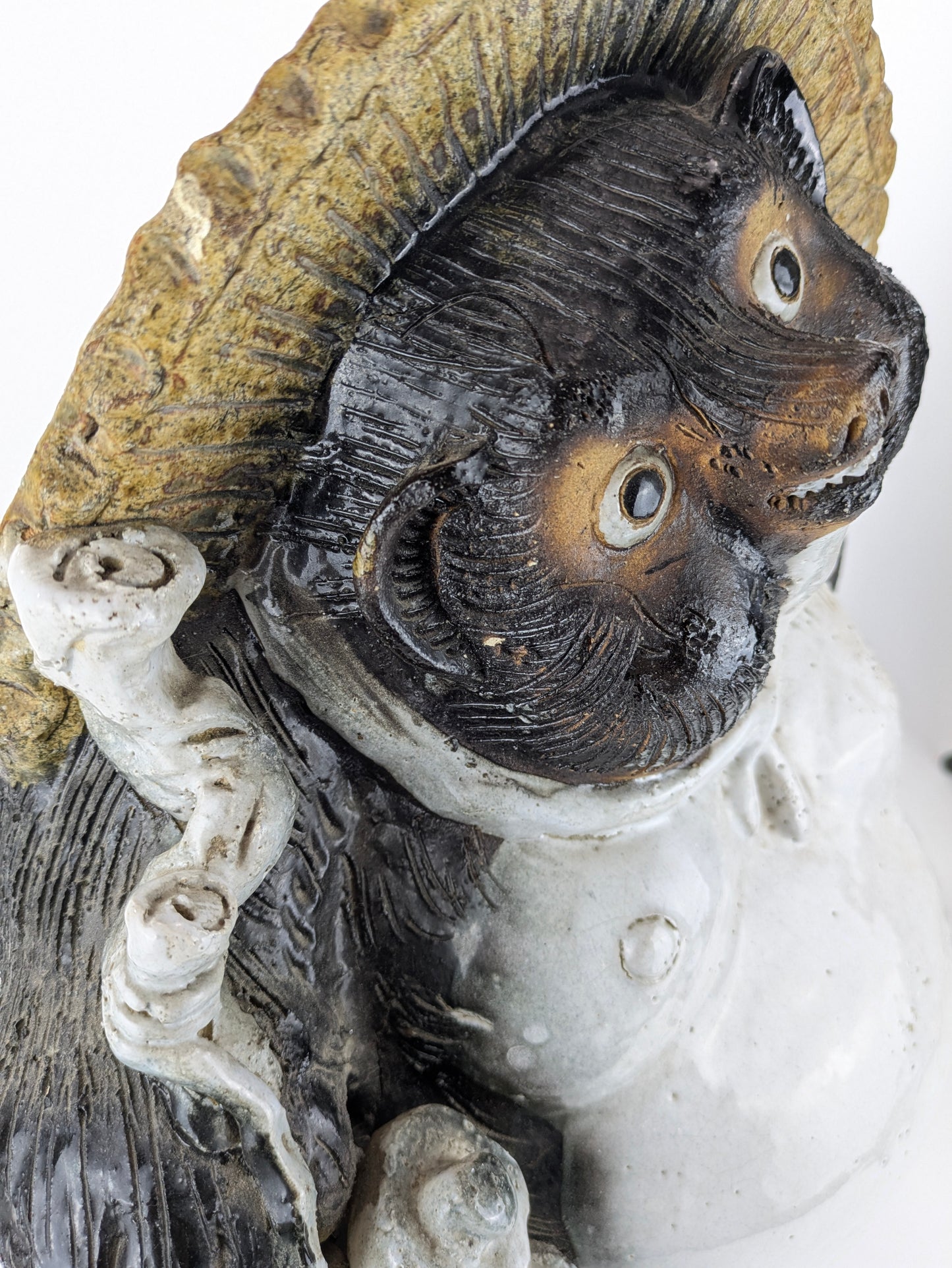 Vintage Japanese Ceramic Tanuki Statue Abundance & Prosperity 20x12x9"