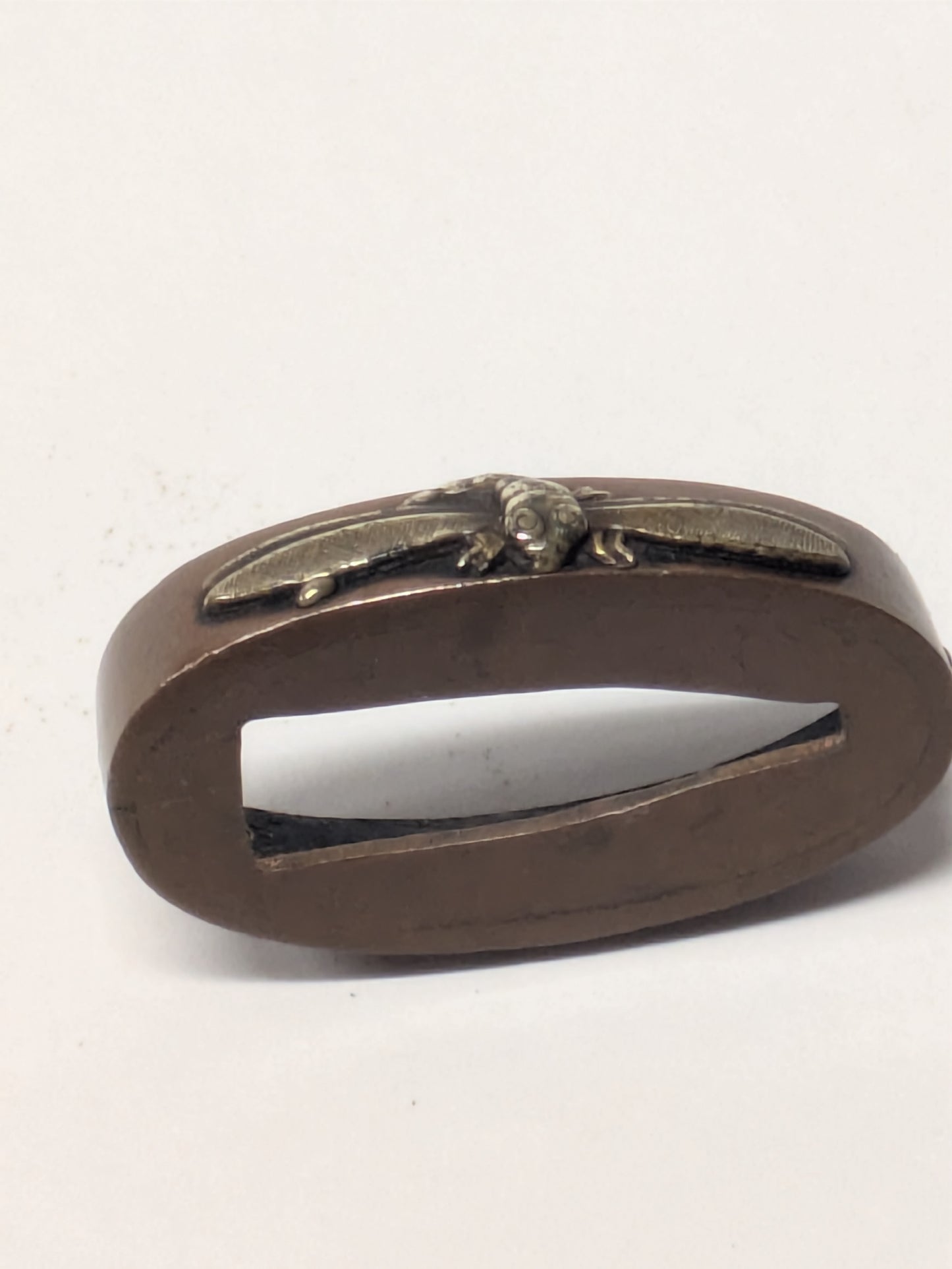Antique Japanese Edo-Period Sword Katana Fuchi Dragonfly in Gold on Shakudō,