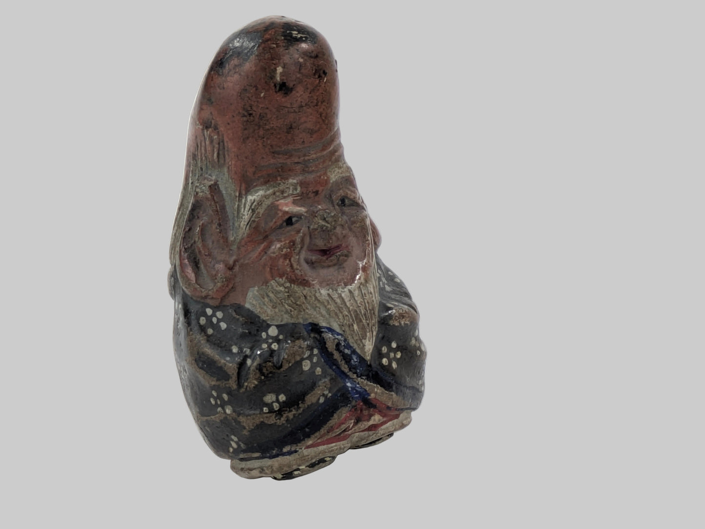 Antique Japanese Ceramic Netsuke Fukurokujin Lucky God 2"
