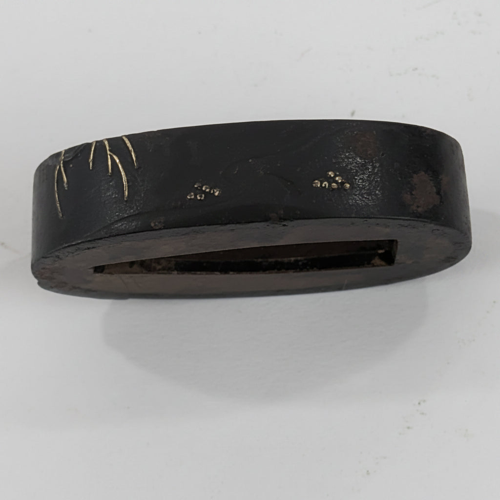 Antique Japanese Edo-Period Sword Katana Fuchi Samurai in Gold on Shakudō,