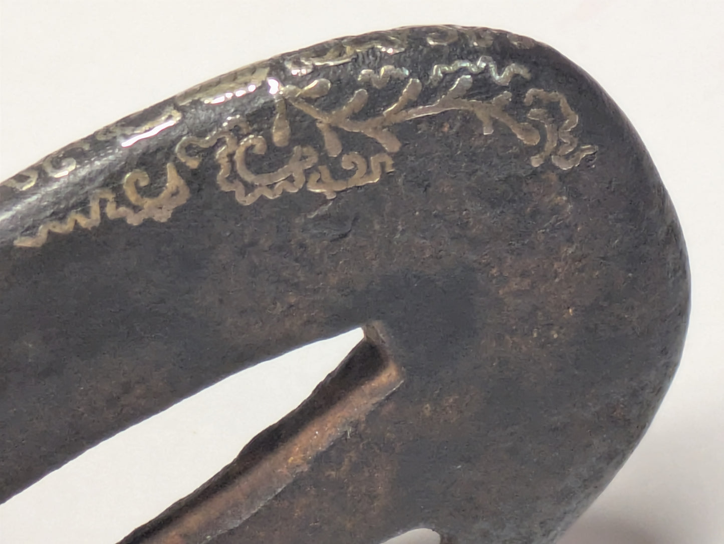 Antique Japanese Pair of Matched Iron Tsuba with Silver Wisteria Inlay, Edo Period, c. 1800–1868