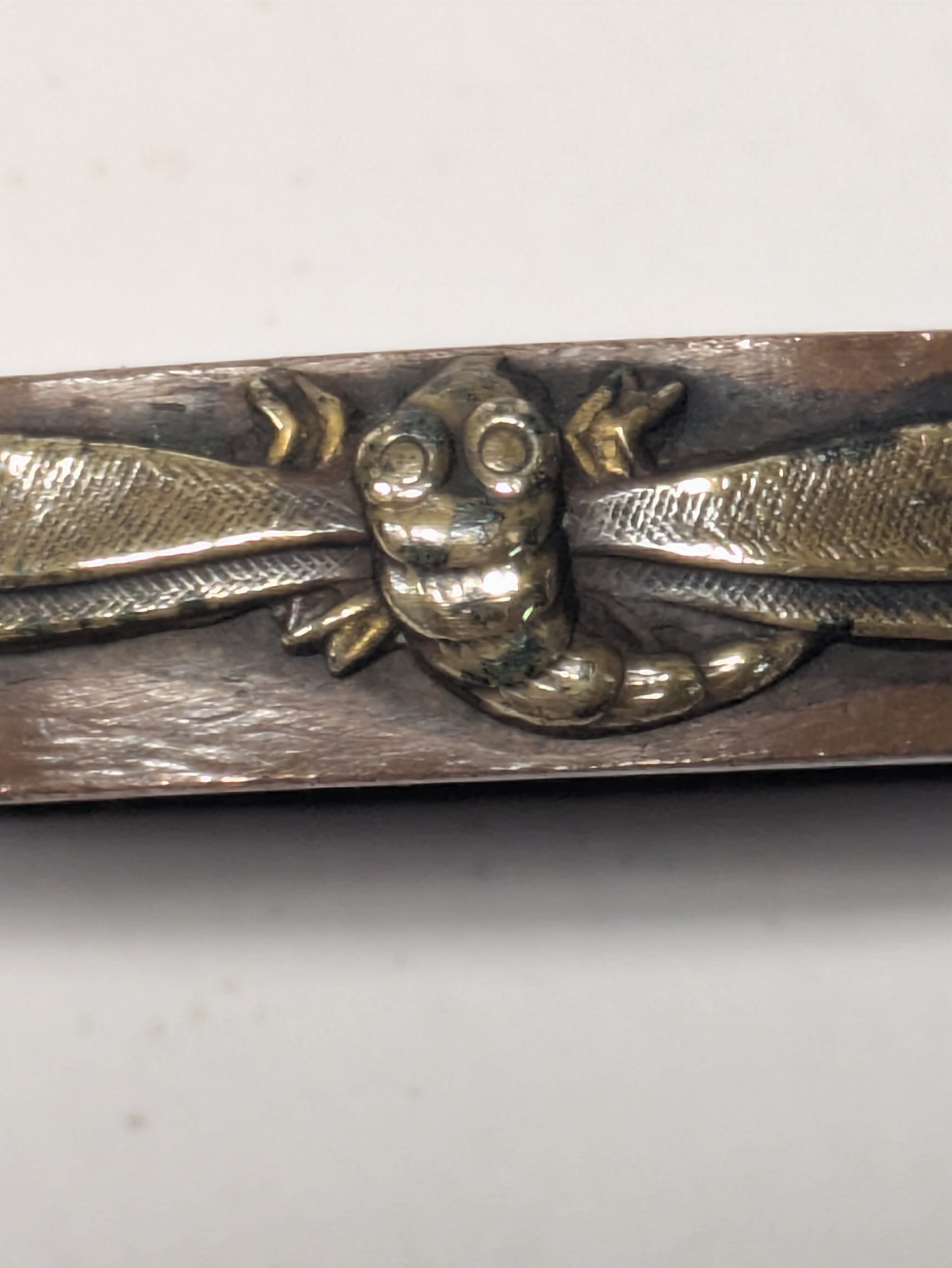 Antique Japanese Edo-Period Sword Katana Fuchi Dragonfly in Gold on Shakudō,