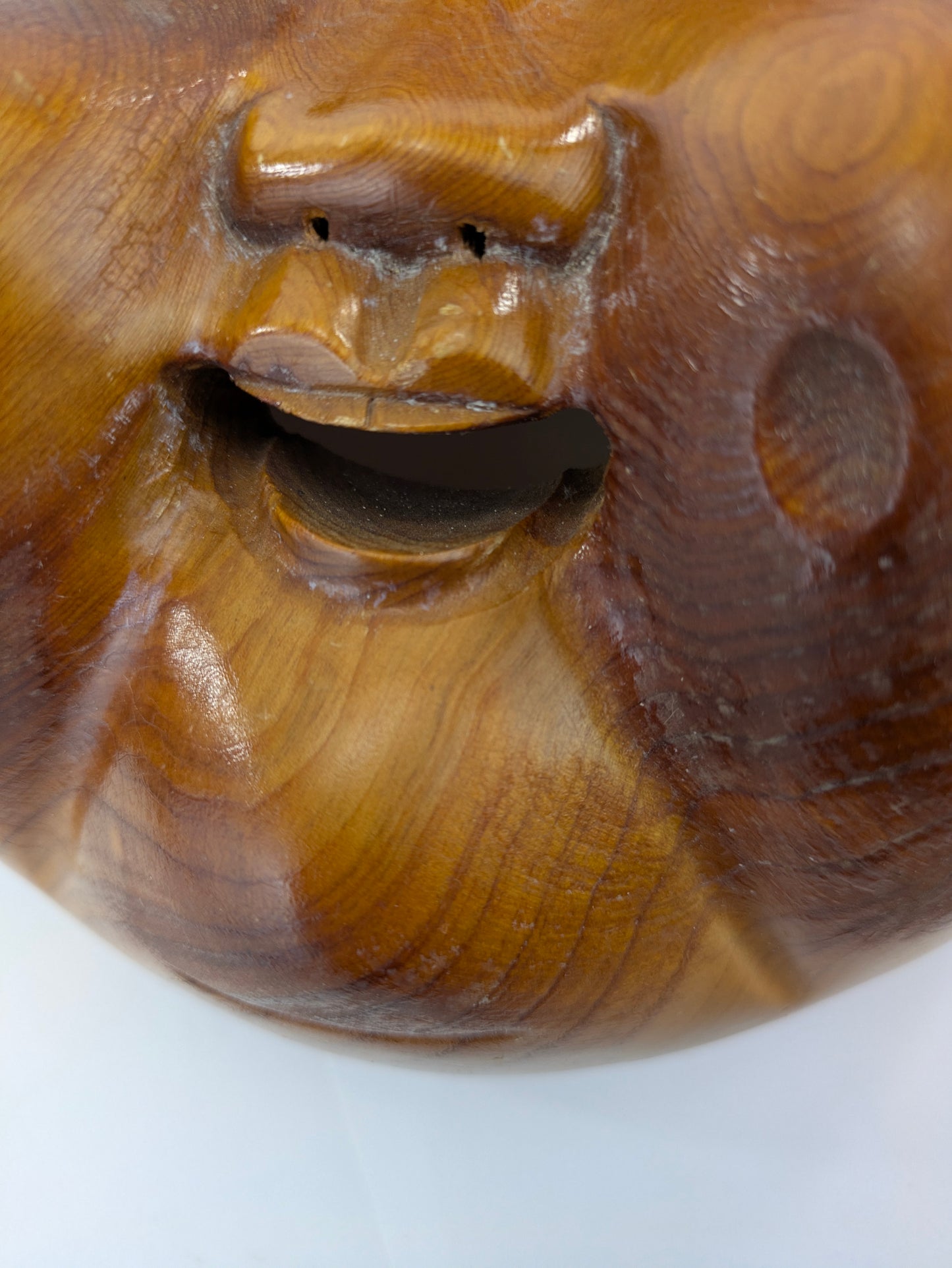 Vintage Japanese Okame Mask – Otafuku “Goddess of Laughter” – Folk & Kyōgen Theater Wood Handmade