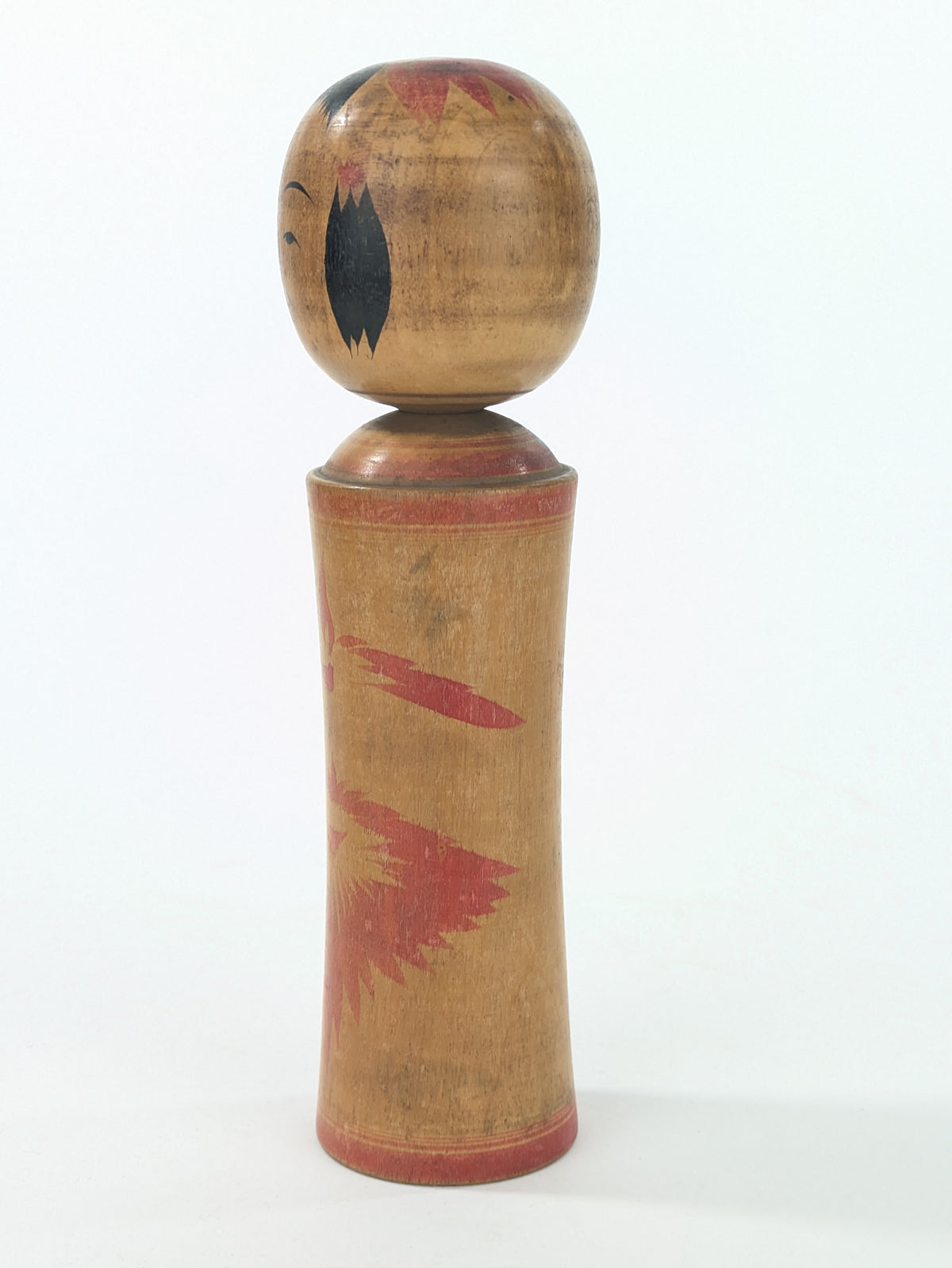 Vintage Japanese Signed Wooden Kokeshi Doll Traditional Floral Motif 8.5"H