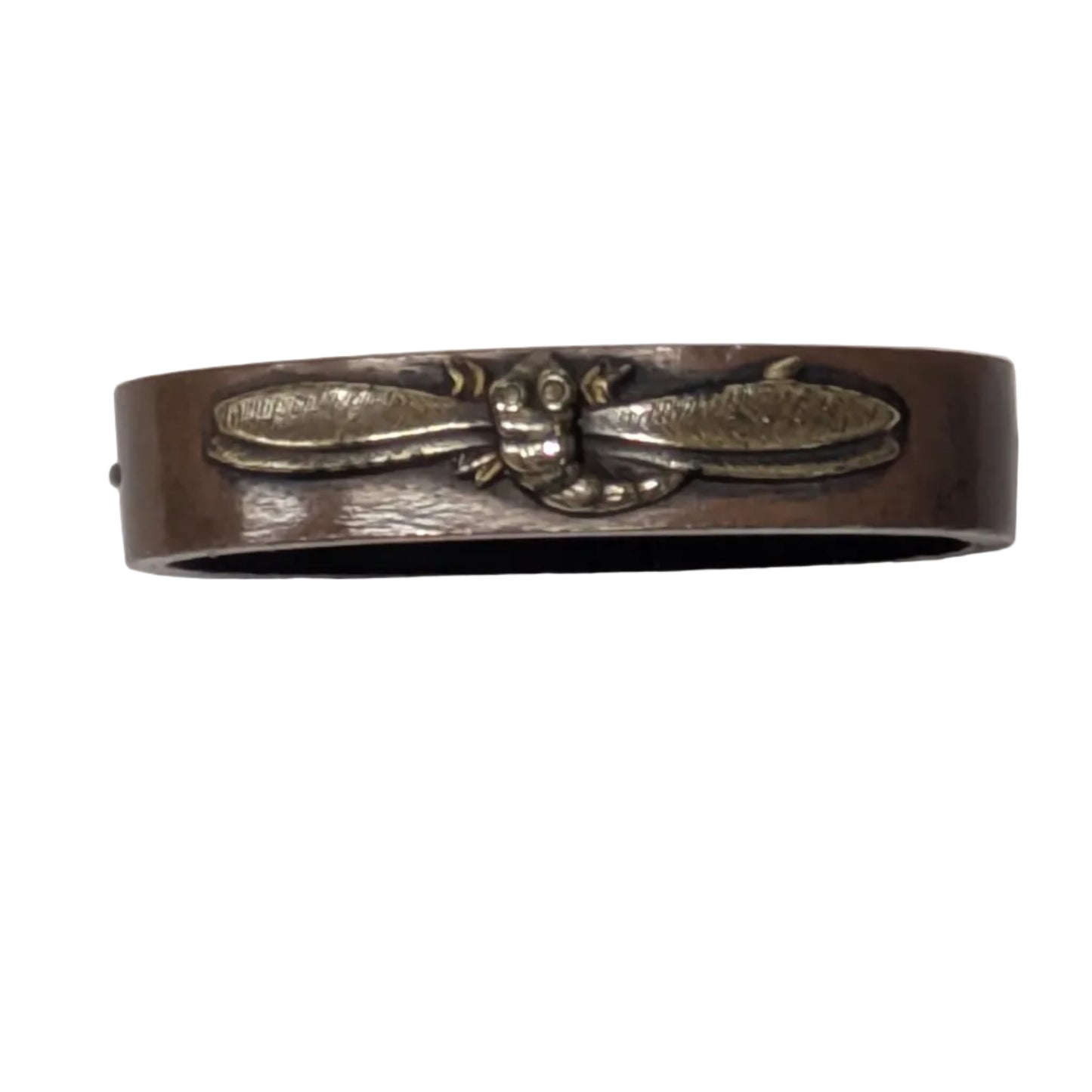 Antique Japanese Edo-Period Sword Katana Fuchi Dragonfly in Gold on Shakudō,