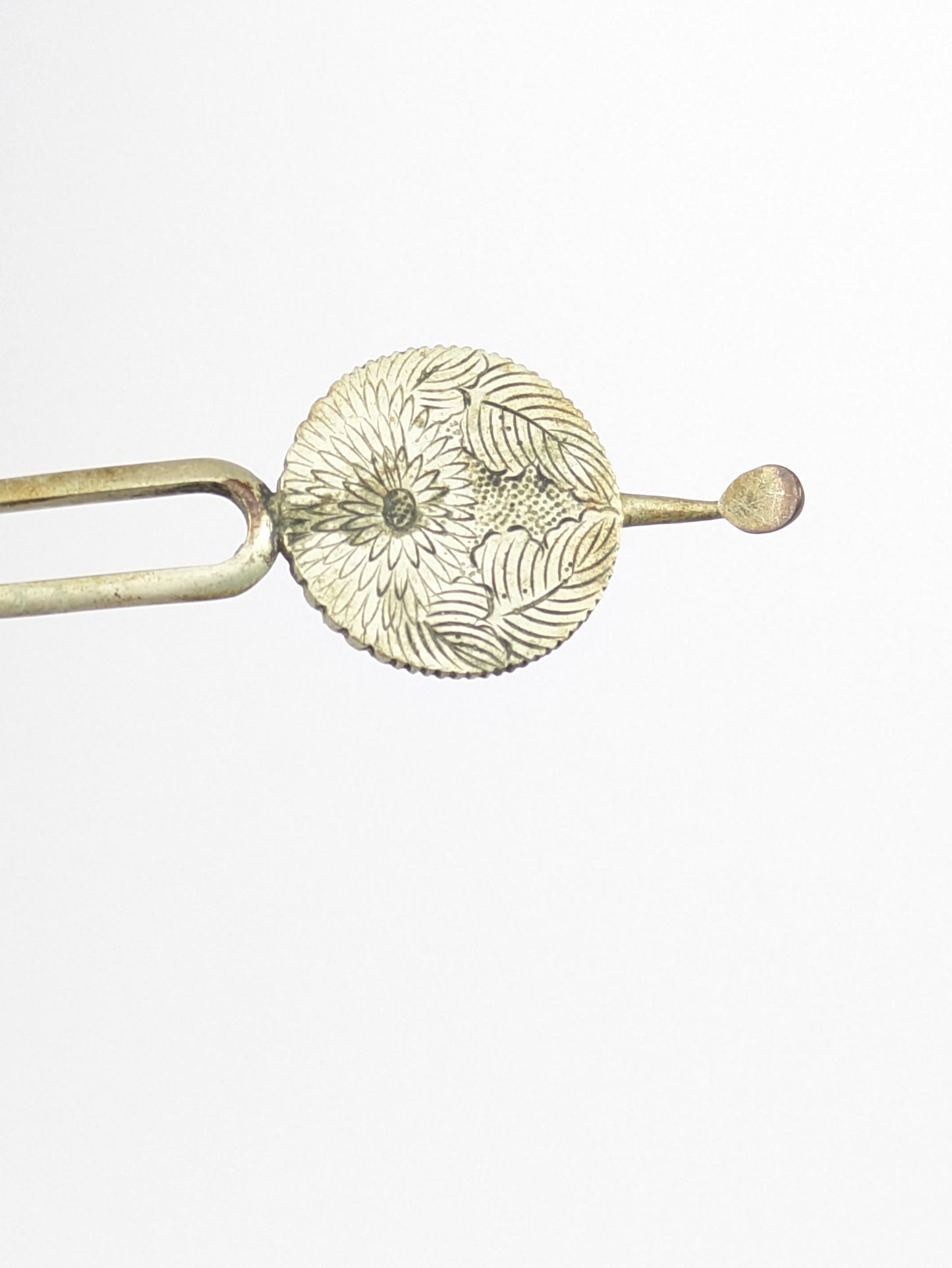 Antique Japanese Round Kanzashi Geisha Hairpiece Silver Chrasnthumum 6" Hairpin Mimikake Style