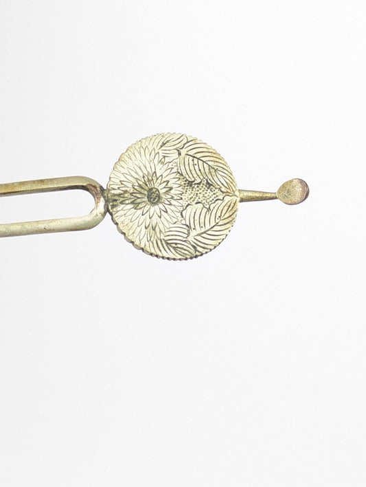 Antique Japanese Round Kanzashi Geisha Hairpiece Silver Chrasnthumum 6" Hairpin Mimikake Style
