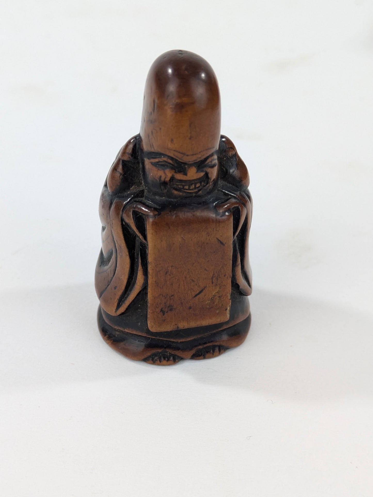 Antique Boxwood Netsuke of Fukurokujin Reading His Scroll 2"