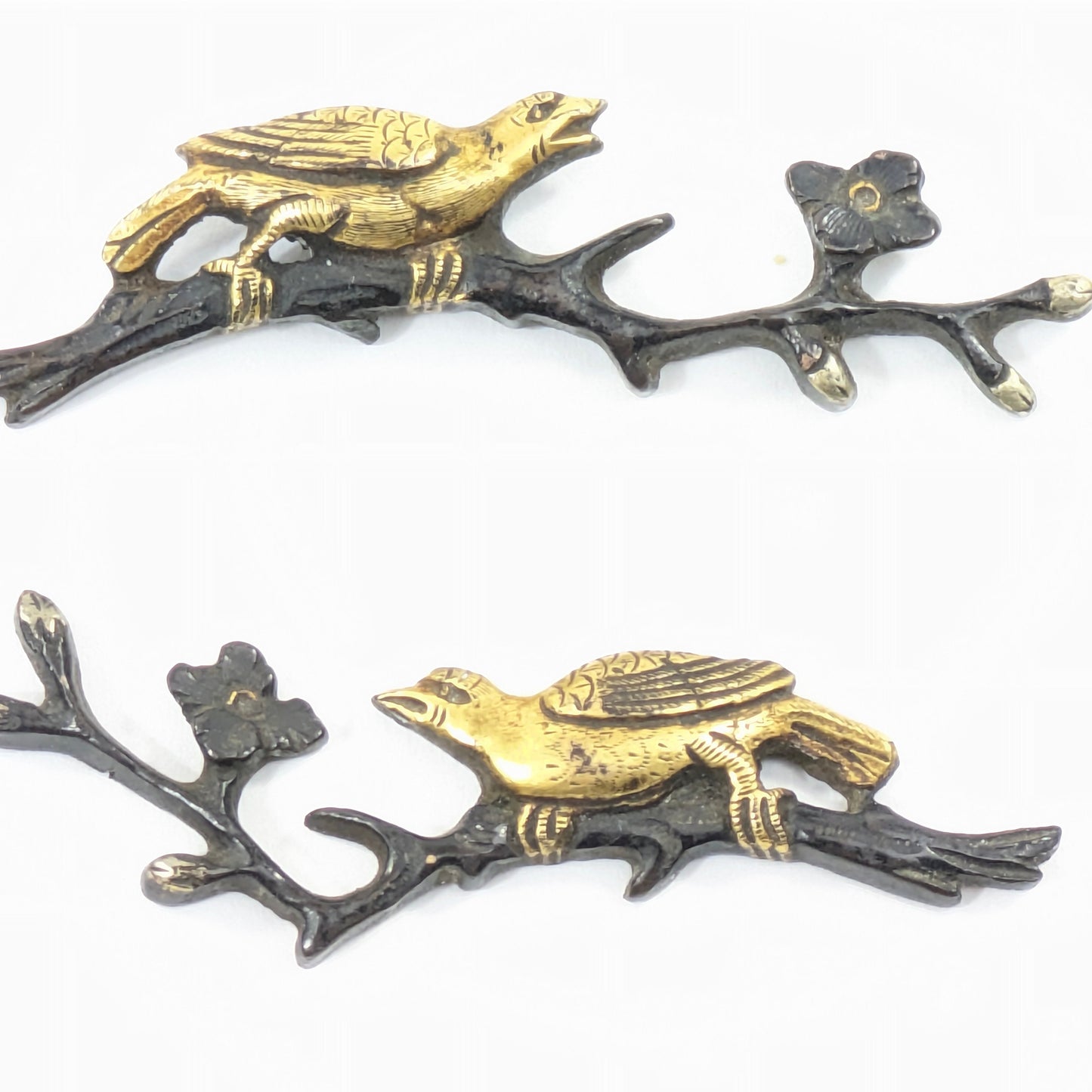 Menuki Pair – Crows on Plum Blossom Branches Japan, Edo period Shakudō with gilt details Samurai Sword Ornament LS061
