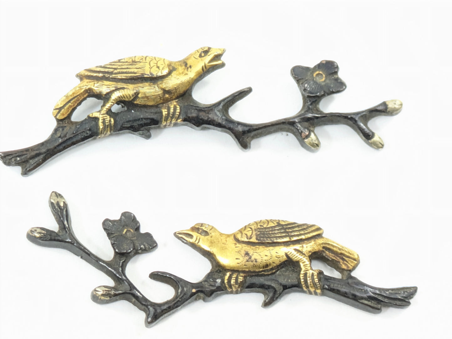 Menuki Pair – Crows on Plum Blossom Branches Japan, Edo period Shakudō with gilt details Samurai Sword Ornament LS061